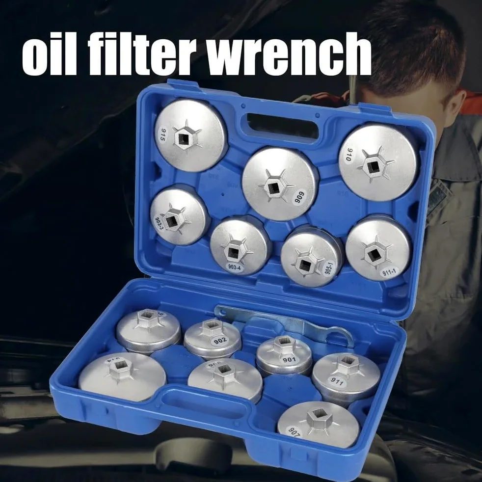 Juego De 15 Piezas Llaves Vaso Para Filtros Aceite Y Tapones Coche, Kit Herramientas Para Extraer Entrada 1/2" (12,5 Mm) Filtro de Aceite para Coche