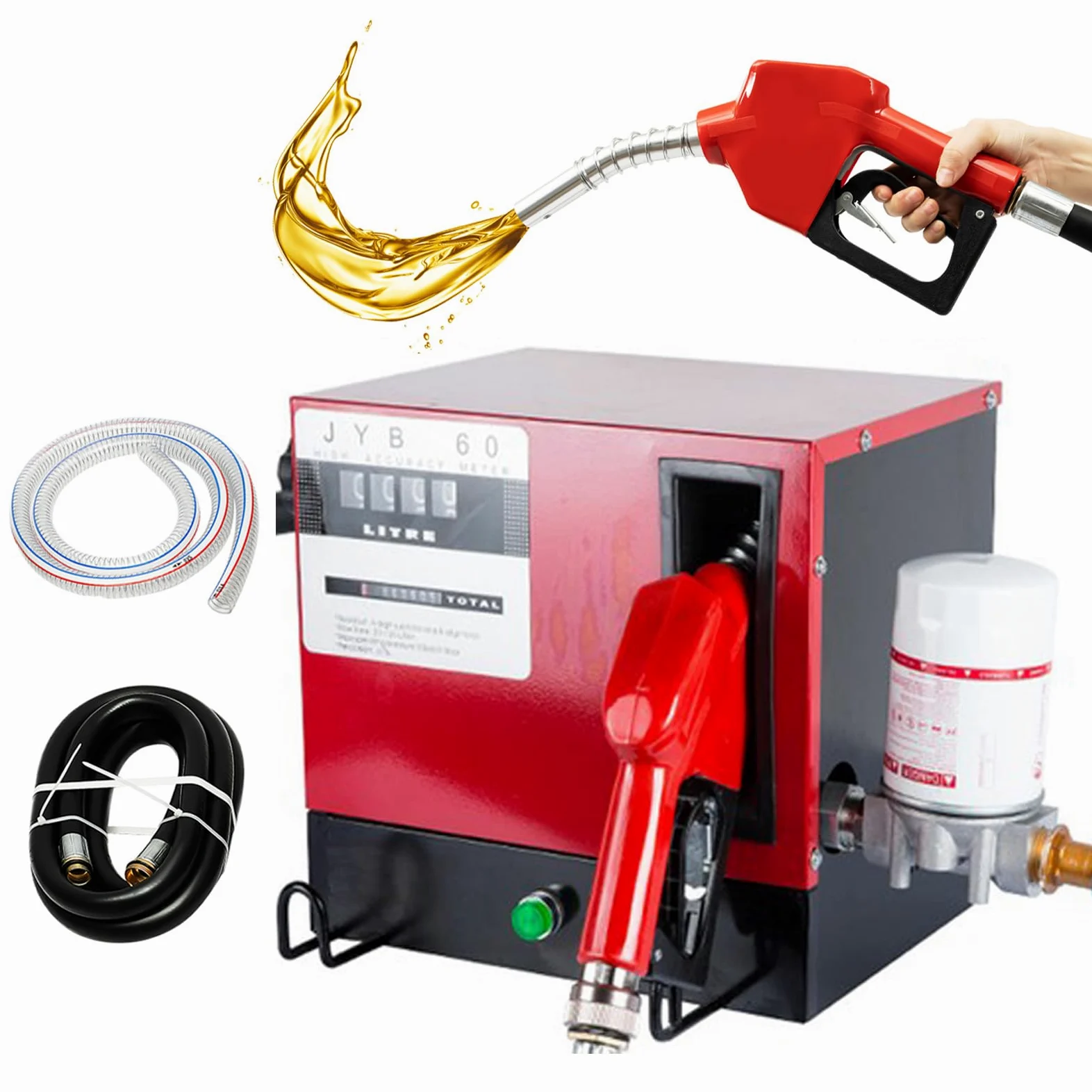 Bomba de aceite diésel autocebante de 230 V, 60 L/min, bomba de aceite calefactor portátil con apagado automático, montaje en pared de 550 W, bomba de combustible con filtro de aceite, contador y