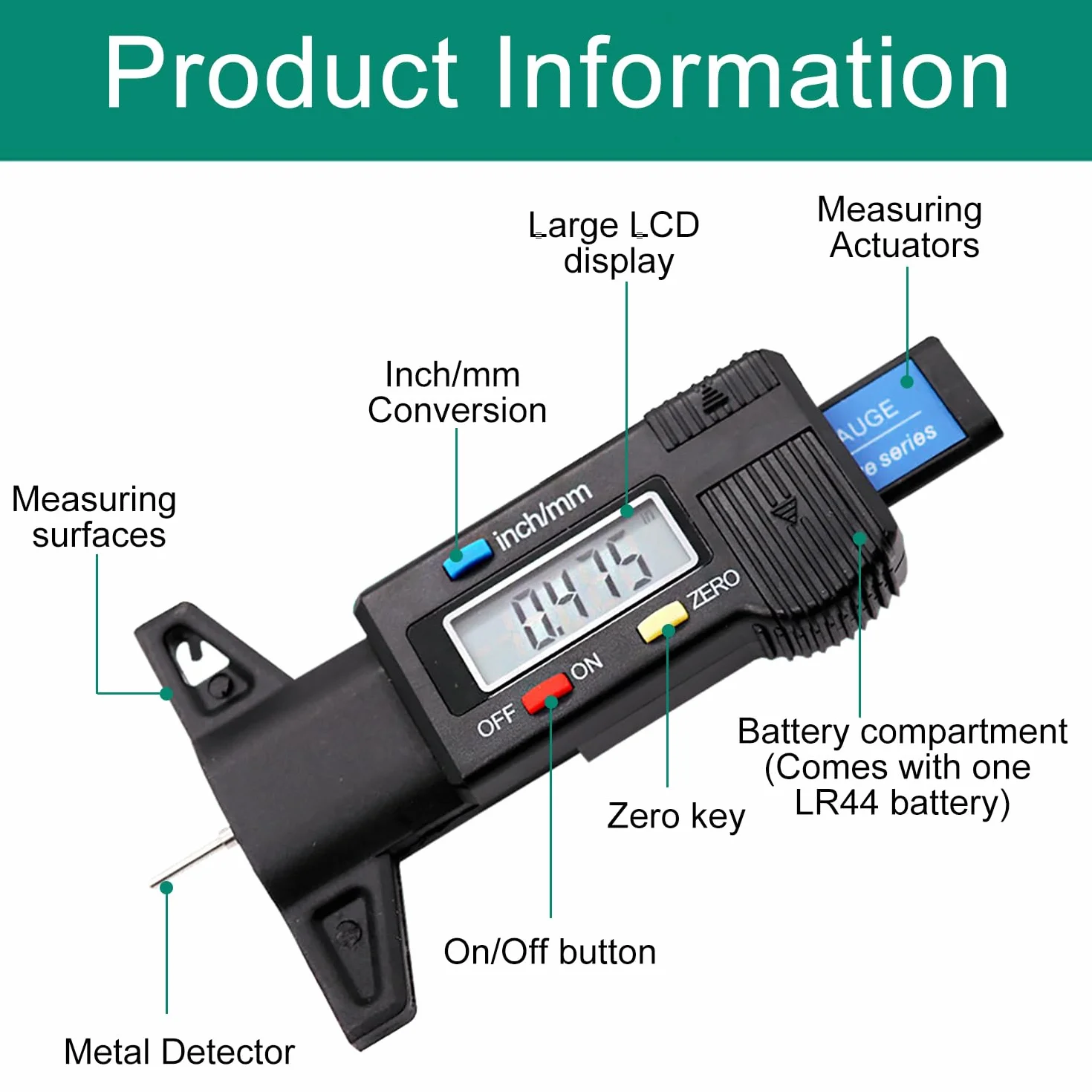 Medidor Digital de Profundidad de Perfil para Neumáticos, con Pantalla LCD, 0-25.4mm Profundidad Neumáticos, para Autos, Camiones, Motocicletas
