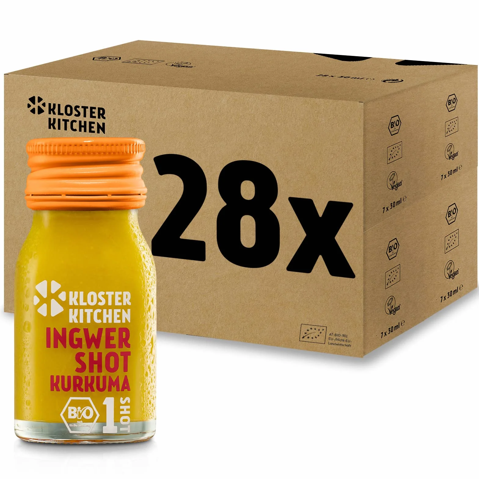Kloster Kitchen Bio Jengibre Shot Cúrcuma 1SHOT 28x 30 ml Vegano Sin Aditivos