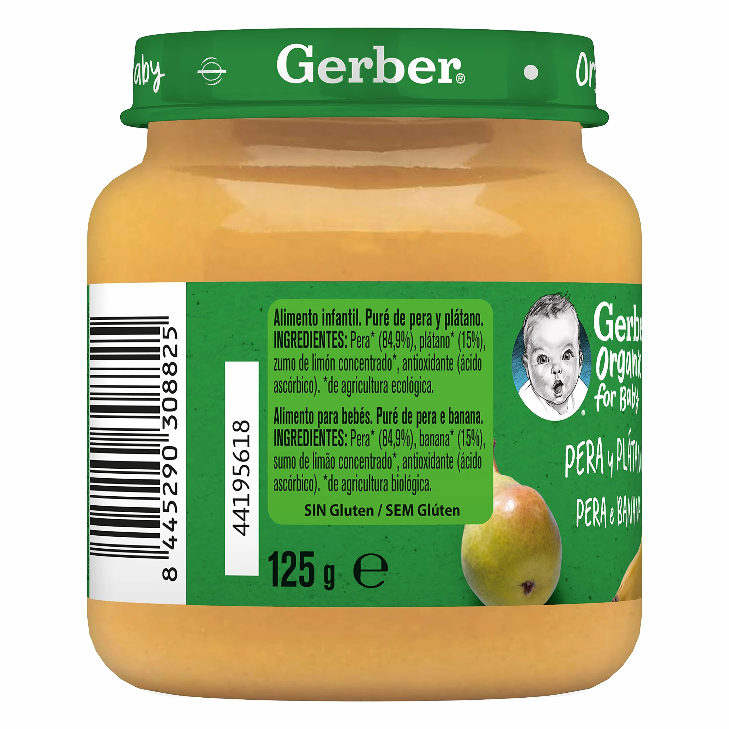 GERBER Organic Pera y Plátano Puré para Bebés 6x125g