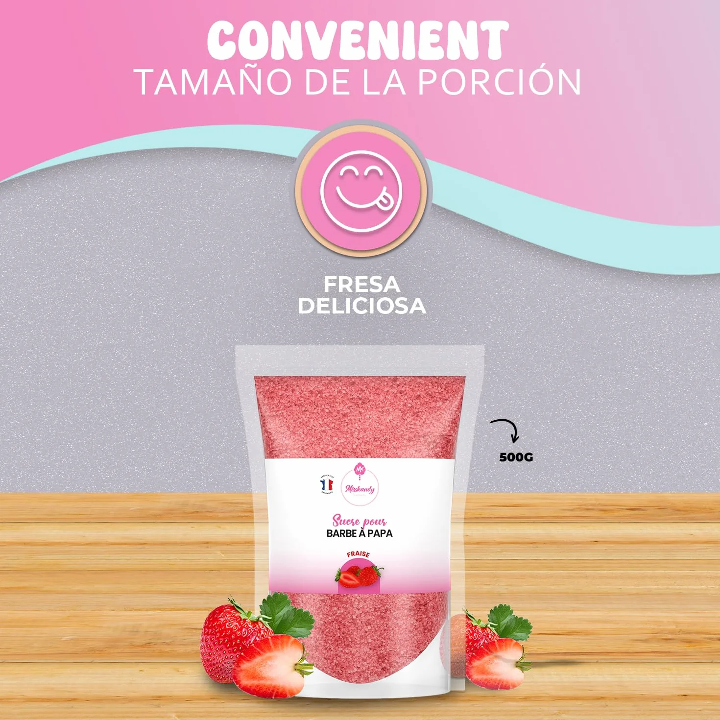 Misskandy Azúcar para Algodón de Azúcar Fresa 500GR Sabores Naturales
