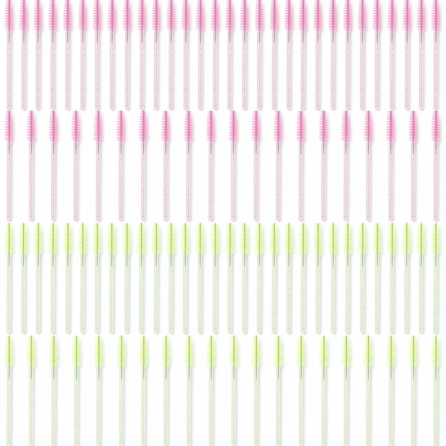 Cepillos Para Pestañas Y Cejas 100 Piezas Mango De Cristal En Espiral Rosa Verde