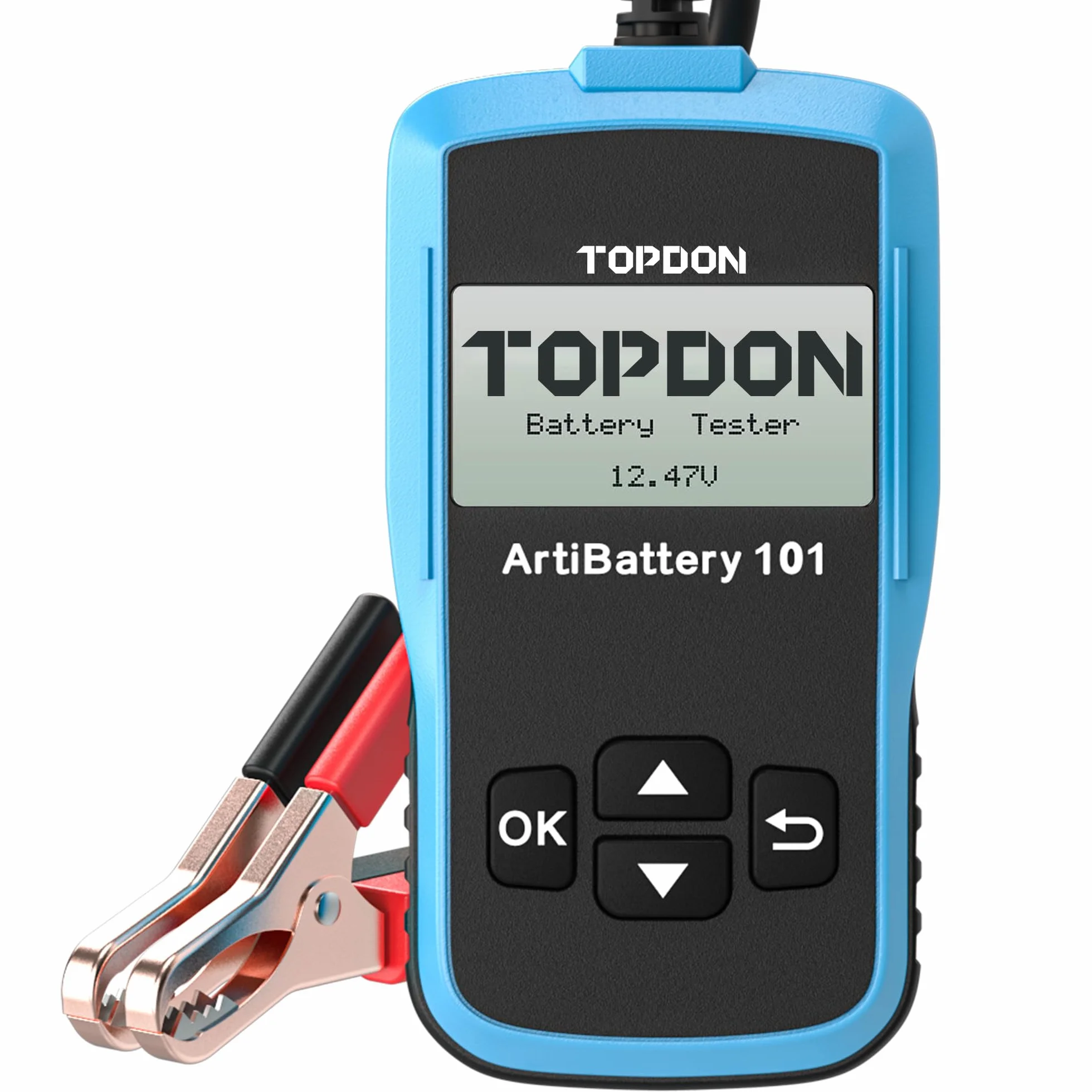 TOPDON ArtiBattery AB101 Comprobador de batería de Coche de 12 V 100 – 2000 CCA. Medidor de batería de Coche para Pruebas de Arranque y Carga, Analizador Digital para Celda húmeda/AGM/Gel/EFB