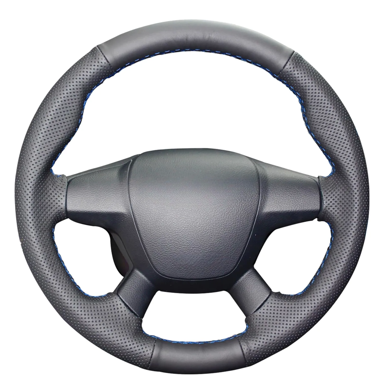 Fundas de Volante de Cuero Genuino Negro Cosidas a Mano para Ford Focus 2011-2014, C-MAX (Grand C-MAX) 2010-2015 y Kuga 2012-2016.