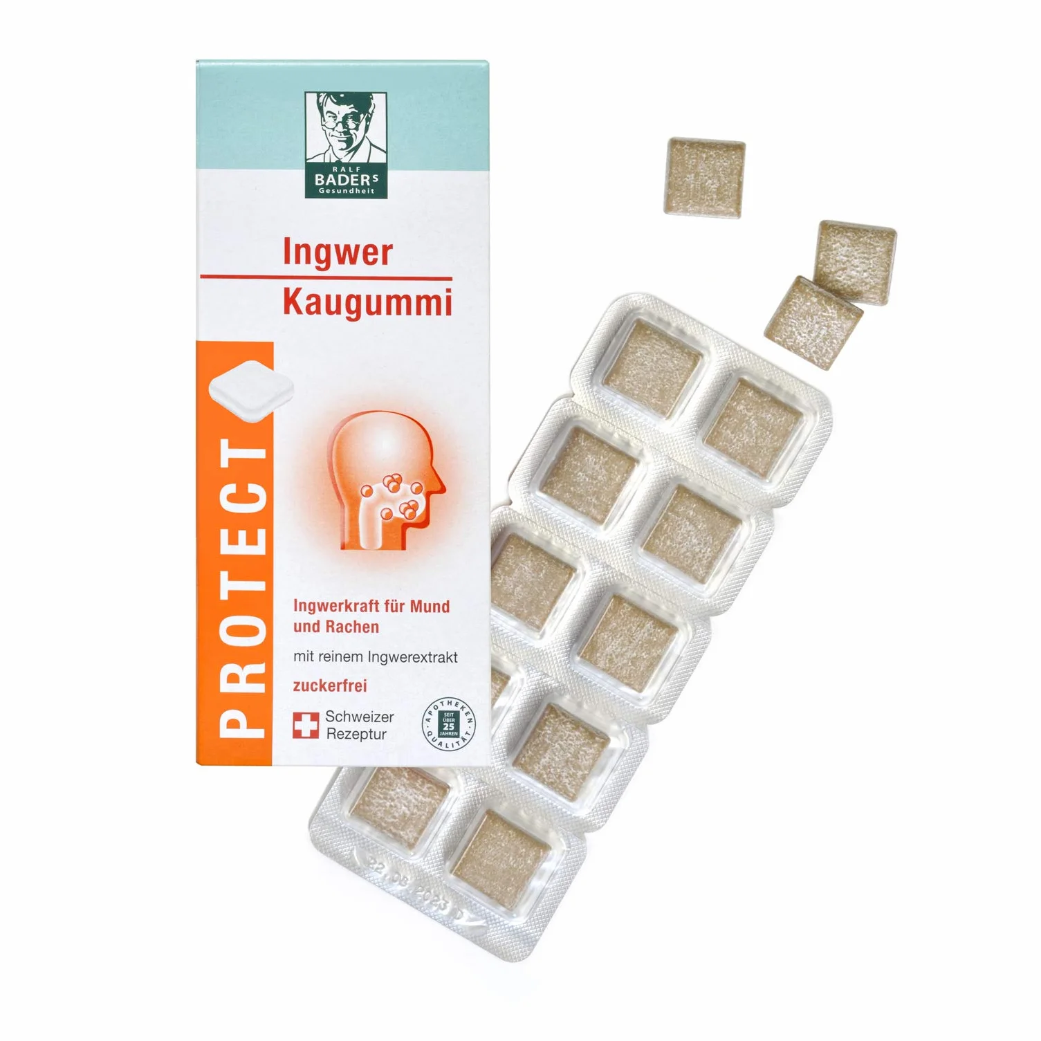 BADERs PROTECT Chicle de Jengibre, 3 x 20, Sabor Naranja, Ideal para Viajes