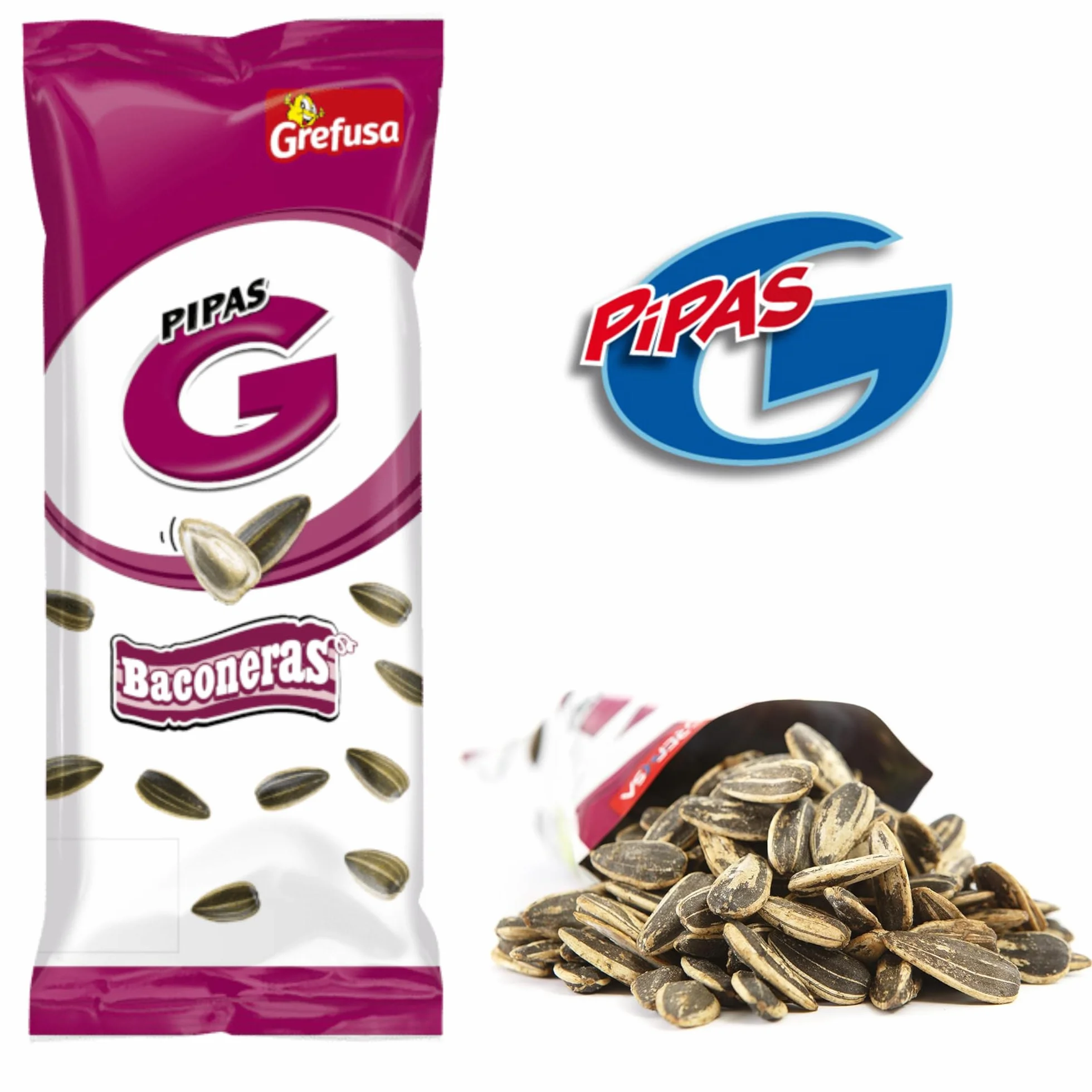 Grefusa Pipas G Baconeras 14 x 100 gramos Bolsas Pipas Sabor a Bacon