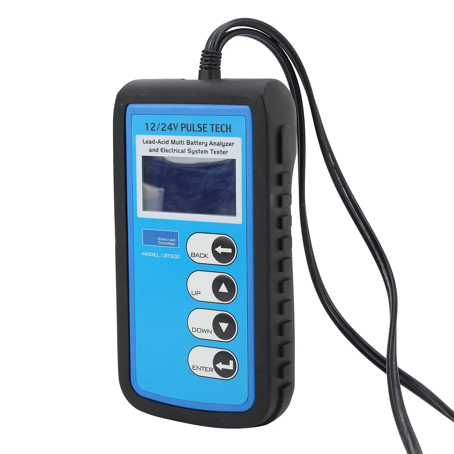 Comprobador de batería BT500, comprobador de batería de Coche de 12 V/24 V, analizador de batería automático con retroiluminación LED LCD para baterías estándar CCA DIN IEC EN