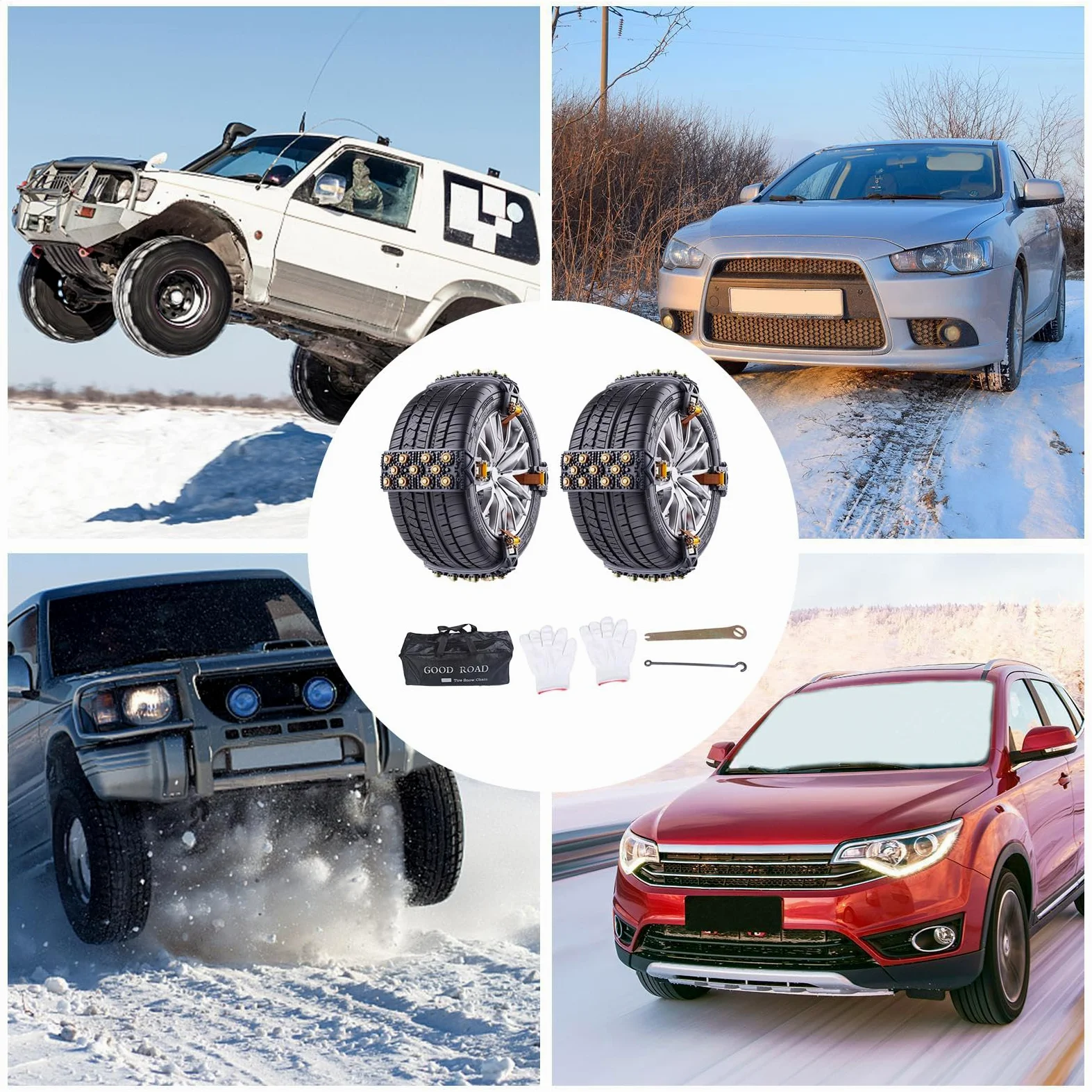 Cadenas De Nieve Para Neumáticos De Coche Instalación En 5 Segundos | Para Neumáticos De 165-265 Mm Cadenas Antideslizantes Para Coche Para Viaje Cortacésped SUV Remolque C