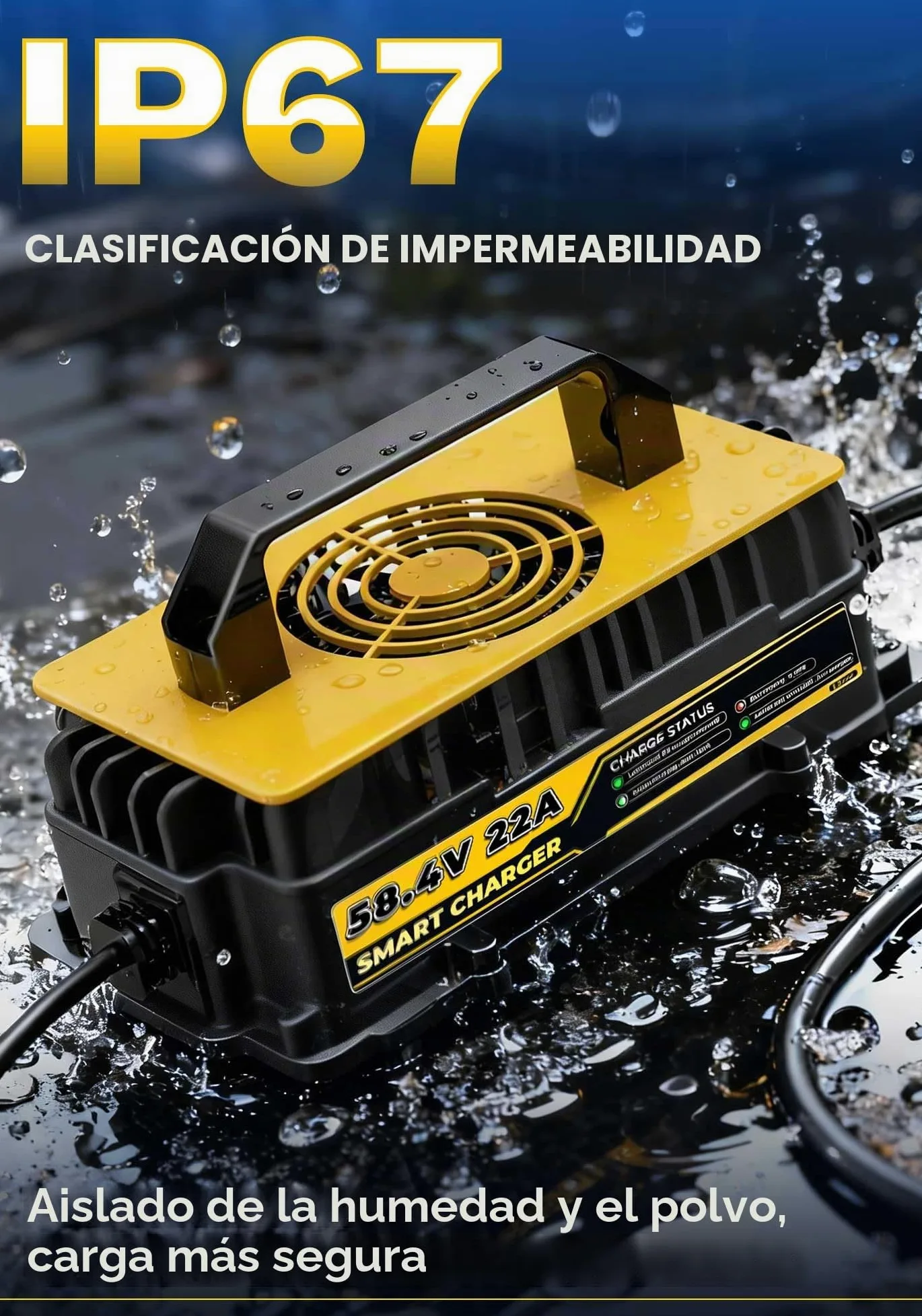58,4V 22A Cargador de Batería Litio para 48V (51.2V) LiFePO4 Baterías, 48V Cargador de Batería LiFePO4 para Autocaravanas, Barcos, Vehículos Marinos y Sistemas Solar