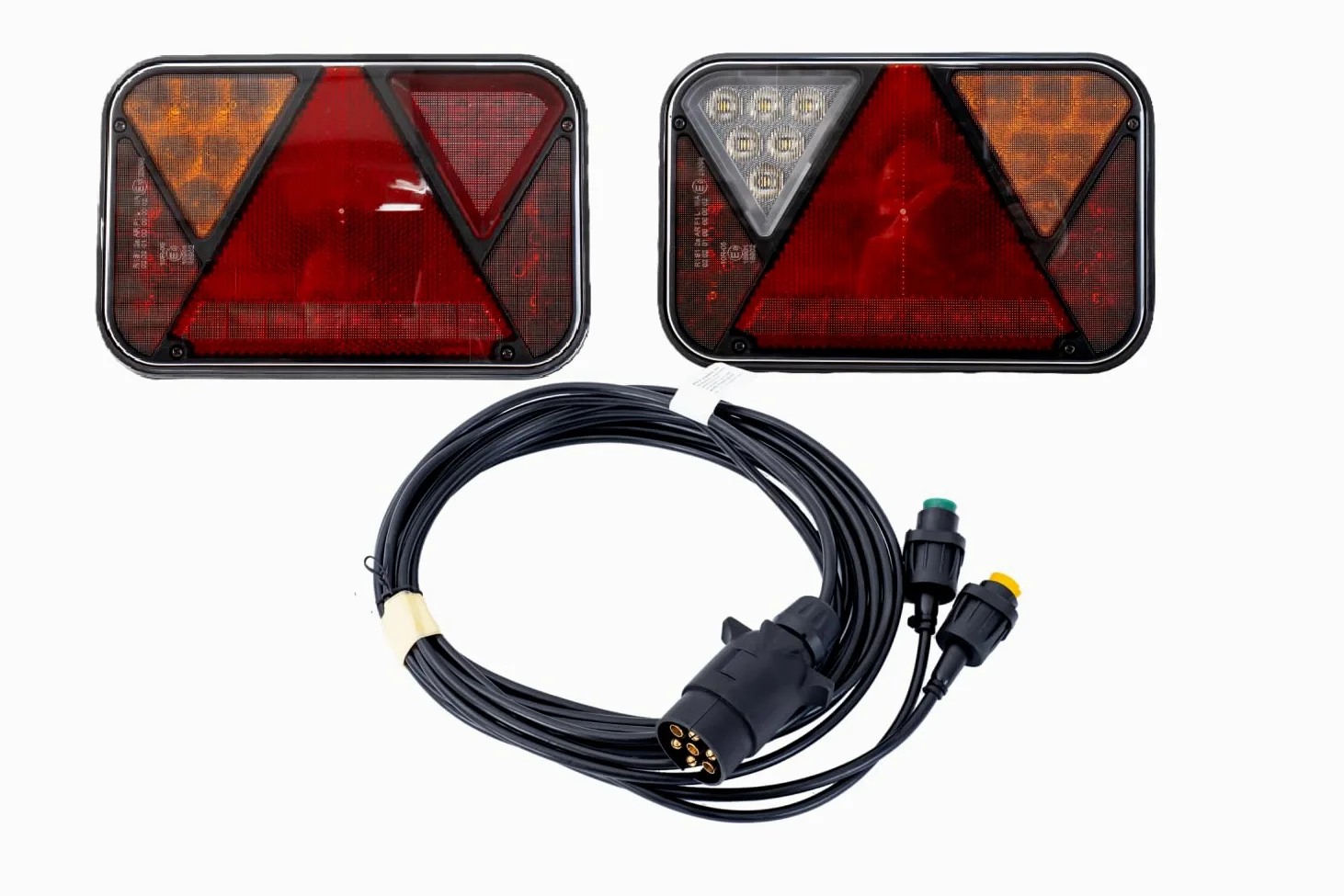 UNITRAILER Juego de faros traseros LED Canbus Fristom FT-270 izquierdo derecho 7 funciones 12 V antiniebla marcha atrás cableado eléctrico Mantes 4 metros enchufe 7 pines para remolque carro coche