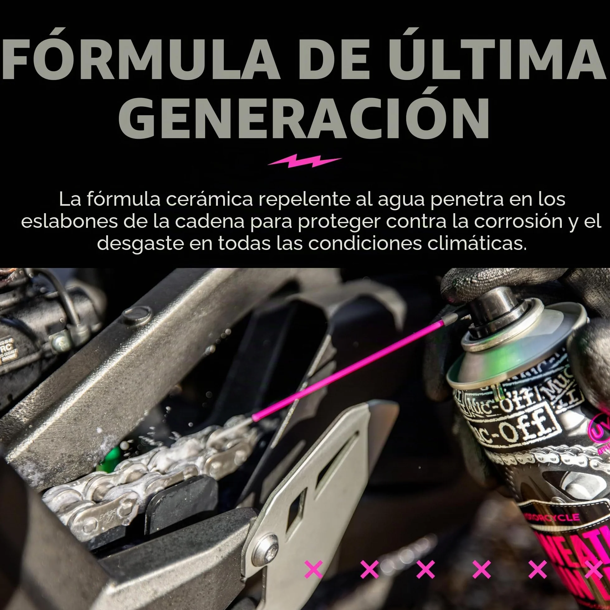 Muc-Off Lubricante de Cadena de Moto para Todos los Climas, 400 Ml - Spray Lubricante para Cadena de Moto - Formulado para Todas las Condiciones Climáticas