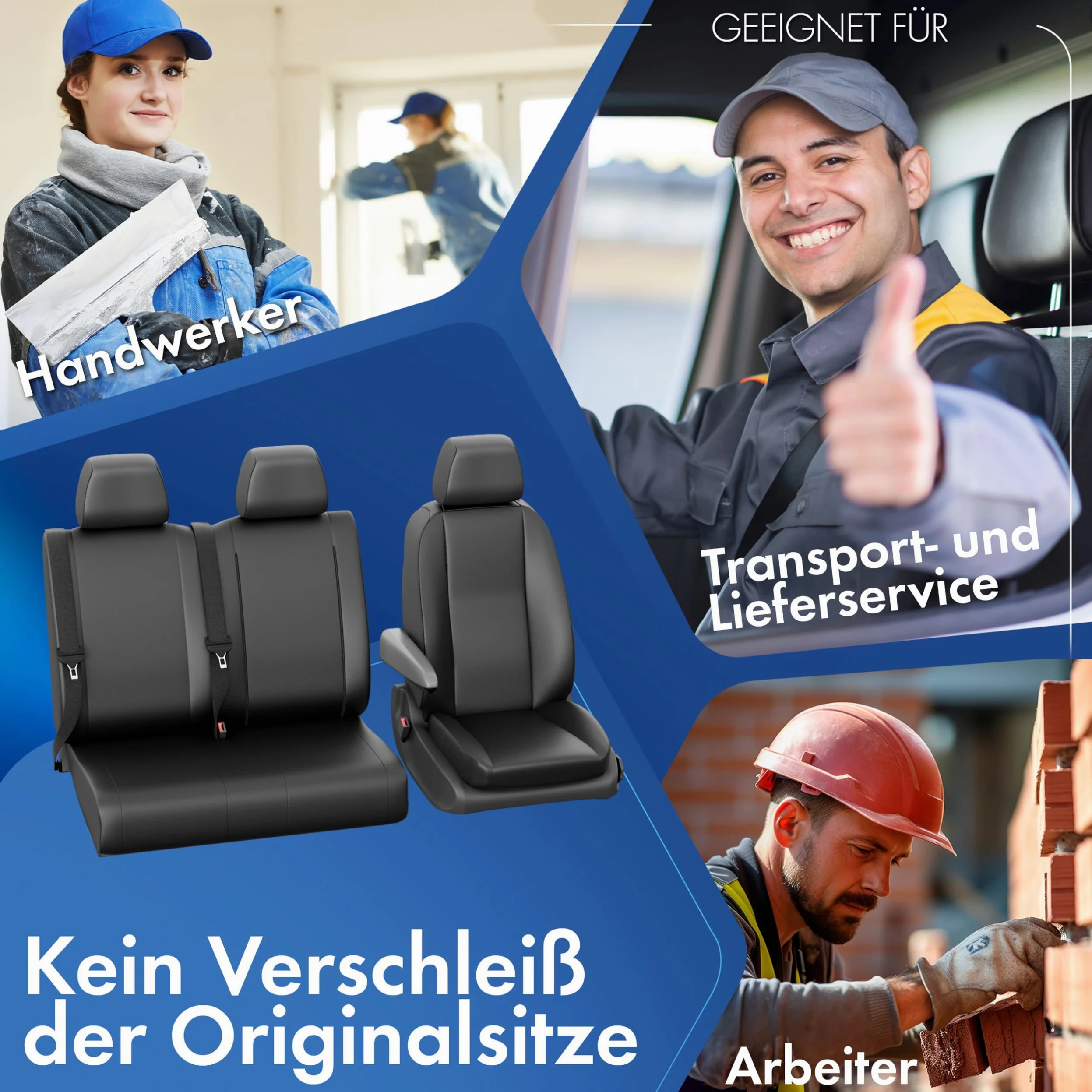 WALSER 11542 Funda de asiento de coche ajuste de transportador, funda de asiento de imitación de cuero antracita compatible con Ford Transit Connect, pasajero de doble plaza