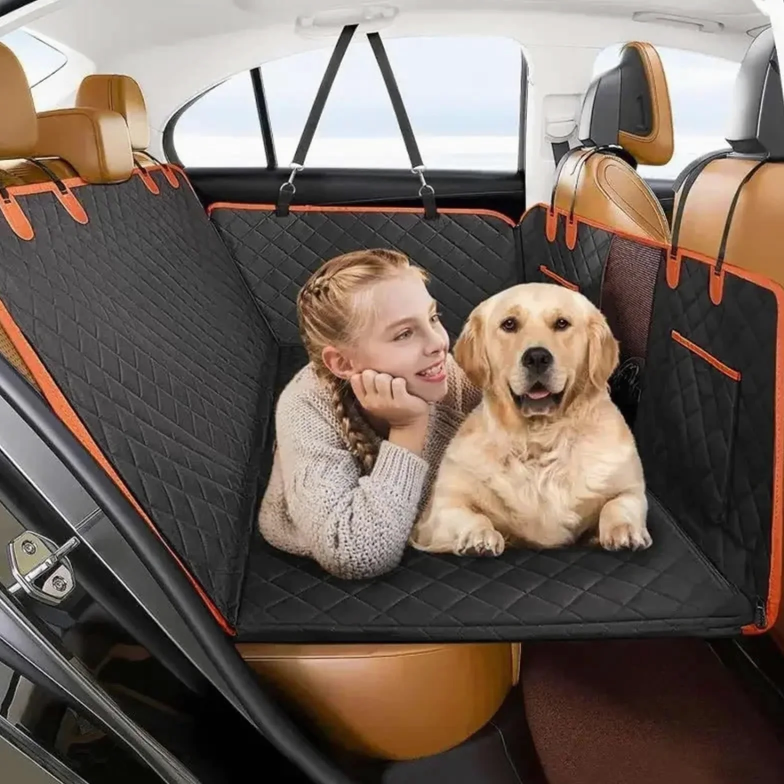 Alfombrilla Maletero Coche Funda Impermeable para Asiento de Coche para Perros con Ventana Malla, antiarañazos y Antideslizante