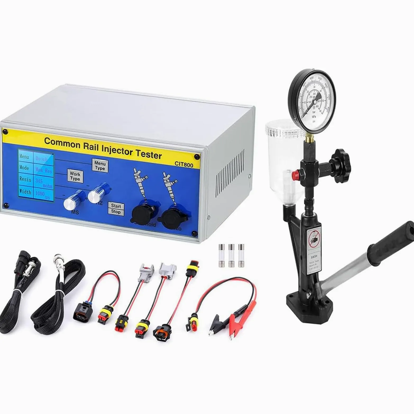 Probador Boquillas Diésel Profesional Multifunción Cit800 + Boquilla Inyector Combustible S60h,Kit Compresión del Probador Inyectores Diésel,para Inyectores Electromagnéticos