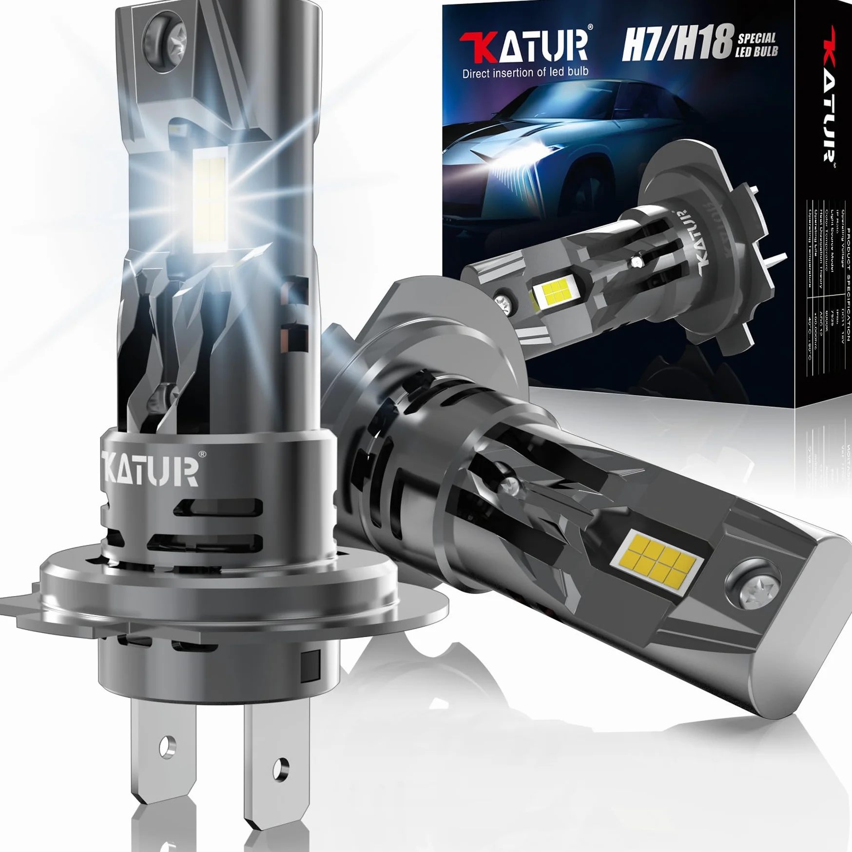 KATUR - Bombilla LED H7 30000LM + 600% luz, 6000 K, color blanco, antierror, extremadamente brillante, 100 W, bombilla H7 LED para coche(paquete de 2)