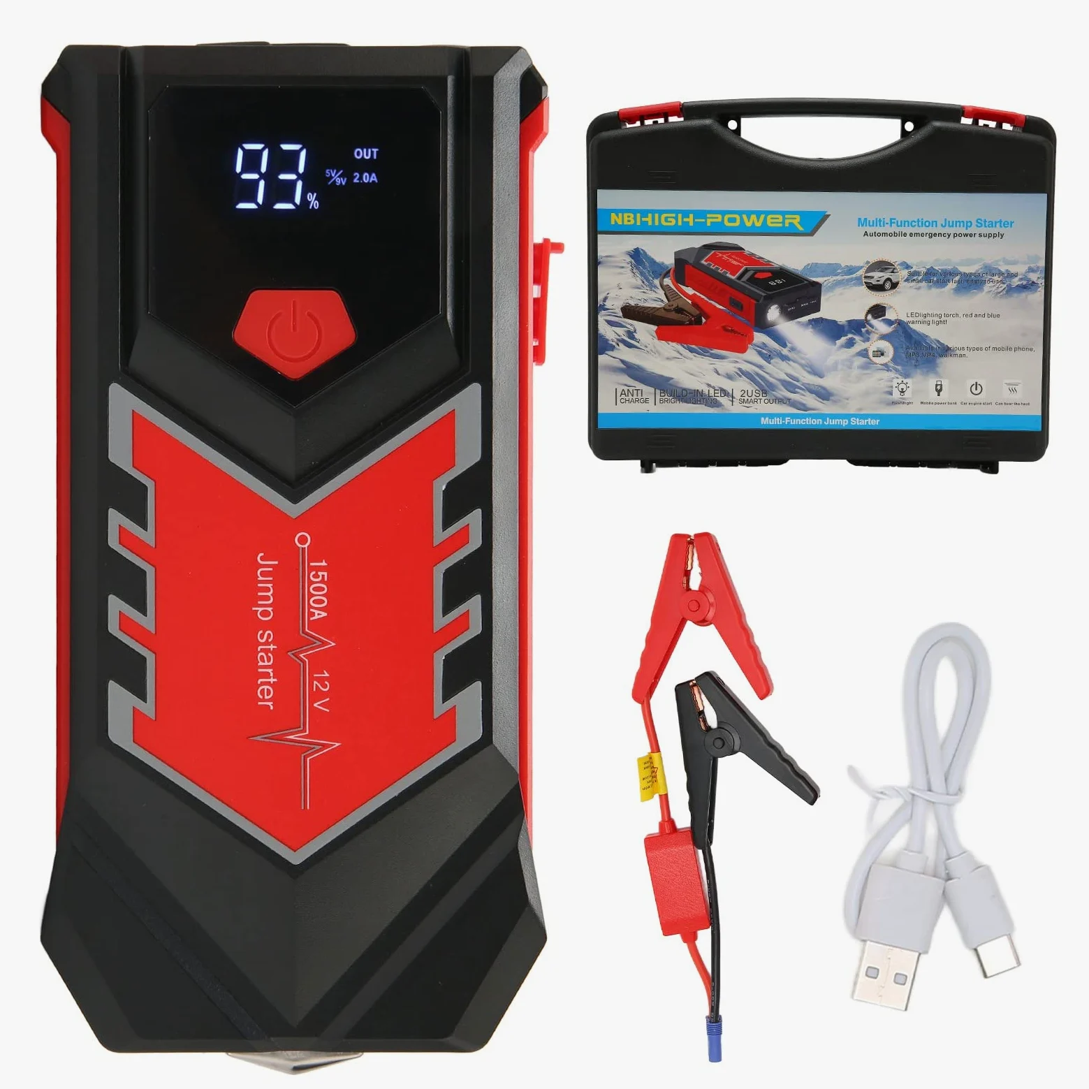 Arrancador de Coche 3000A Potente Arrancador de Emergencia para Todos los Vehículos de 12 V, Portátil y Ligero, Capacidad de 59800 MAh