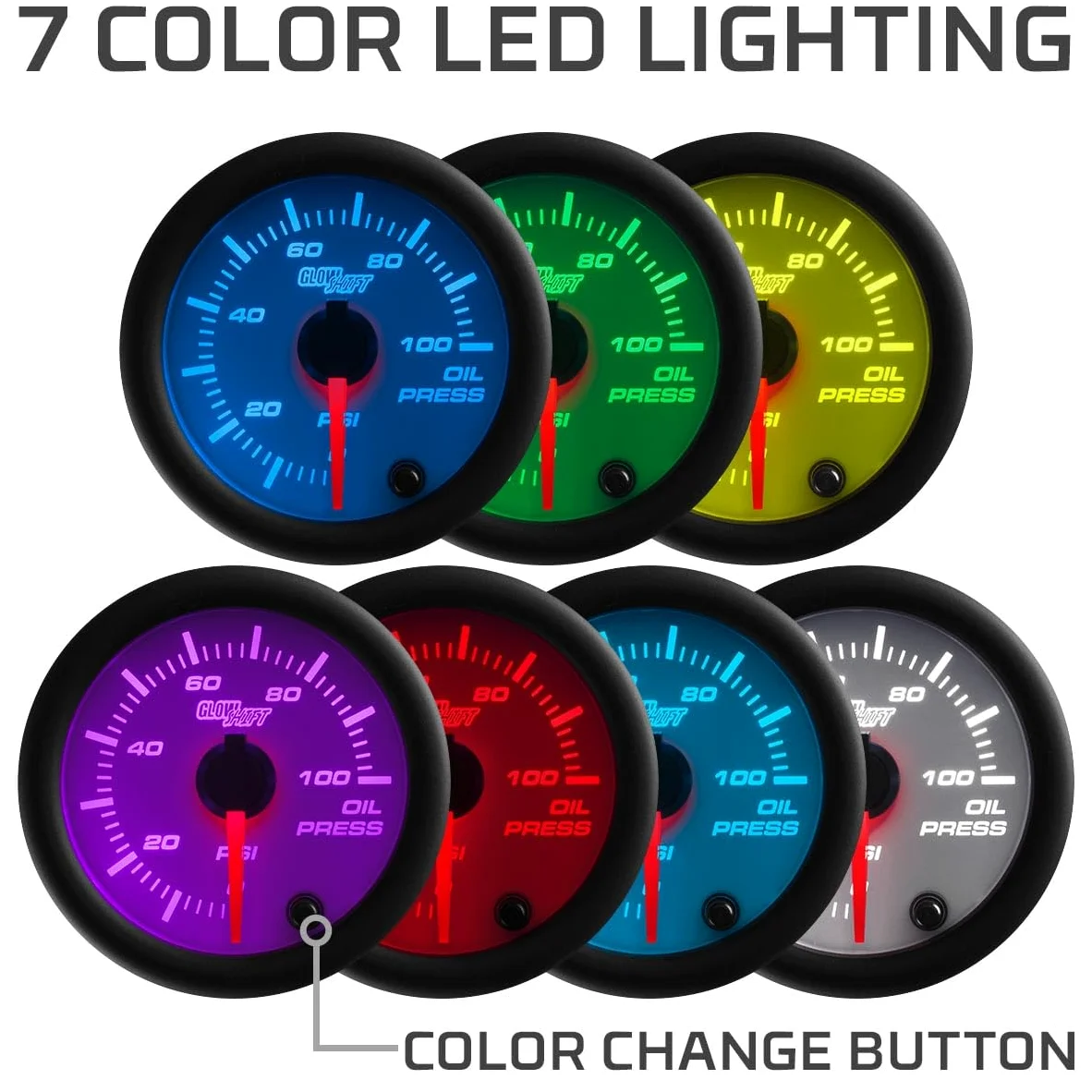 glowshift blanco 7 Color Indicador de presión de aceite