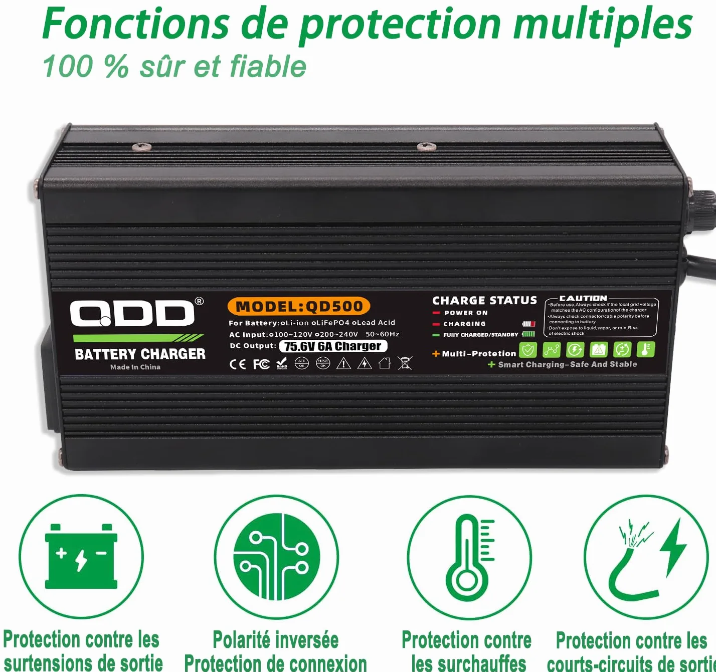 QDD Cargador de batería de iones de litio de 75,6 V, 6 A, salida XT60, conector XT60, se utiliza para batería de iones de litio 18S 66,6 V