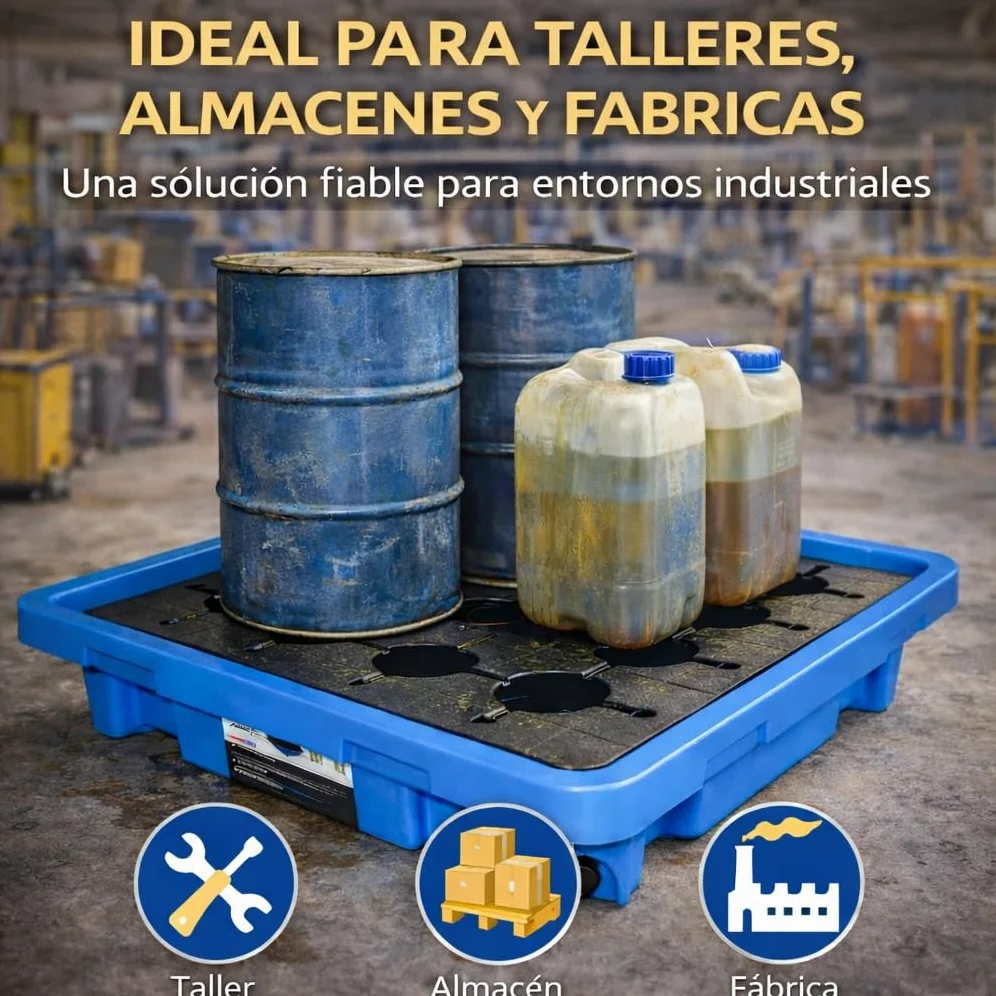 Bandeja Recogegotas 42 litros con Rejilla – Cubeta Antiderrames Polietileno Resistente Químicos UV 300 kg Carga