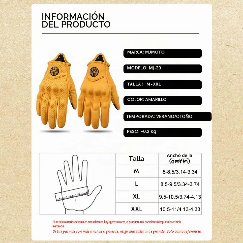 Guantes de Moto Clásicos Amarillos de Piel de Cabra con Agujero, para Verano, Ciclismo, Equitación, Guantes Protectores para Motociclistas