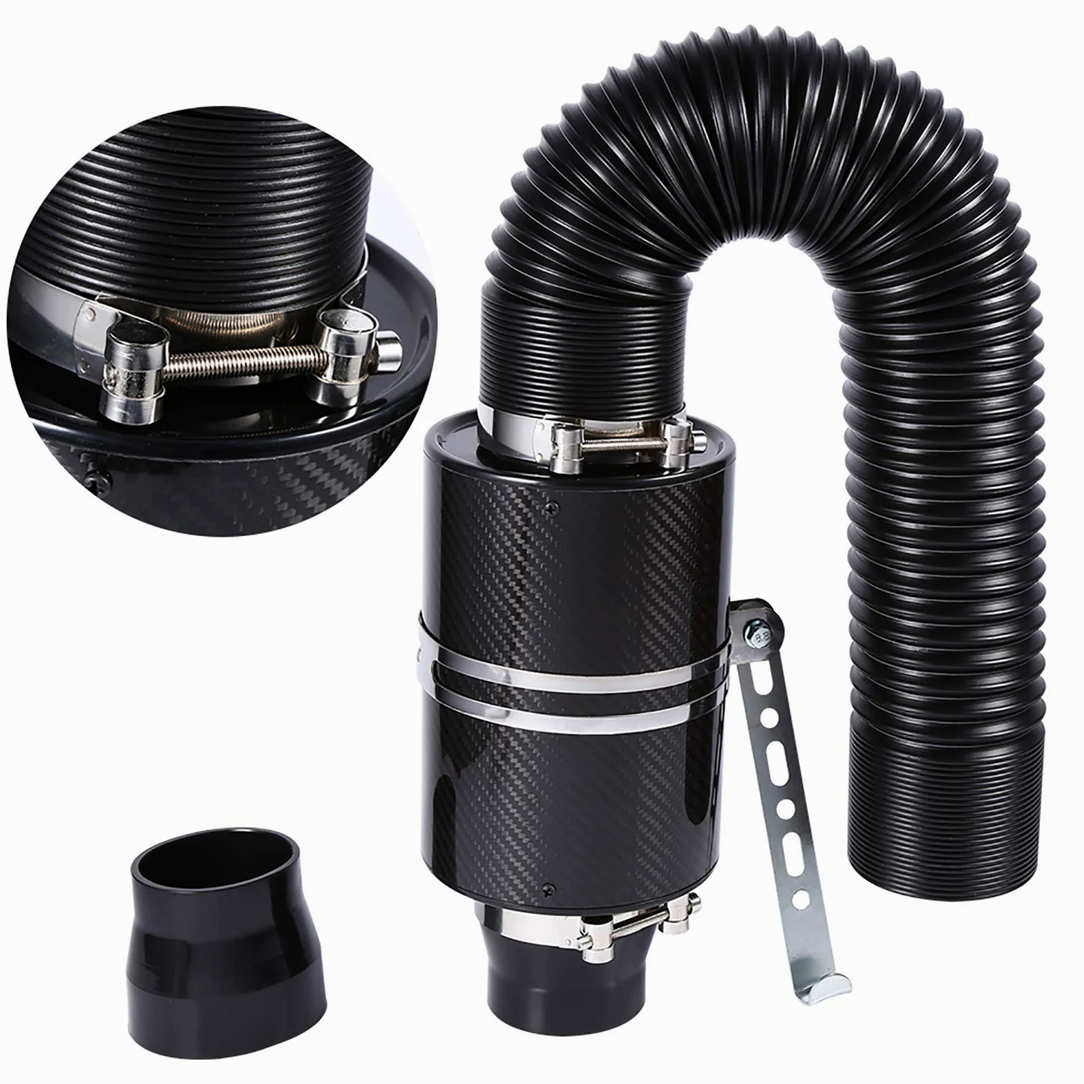 VOBOR Kit de Filtro de Admisión, 3'' Filtro de Aire Cerrado de Fibra de Carbono Kit, Filtro de Aire Alto Flujo para Automóvil