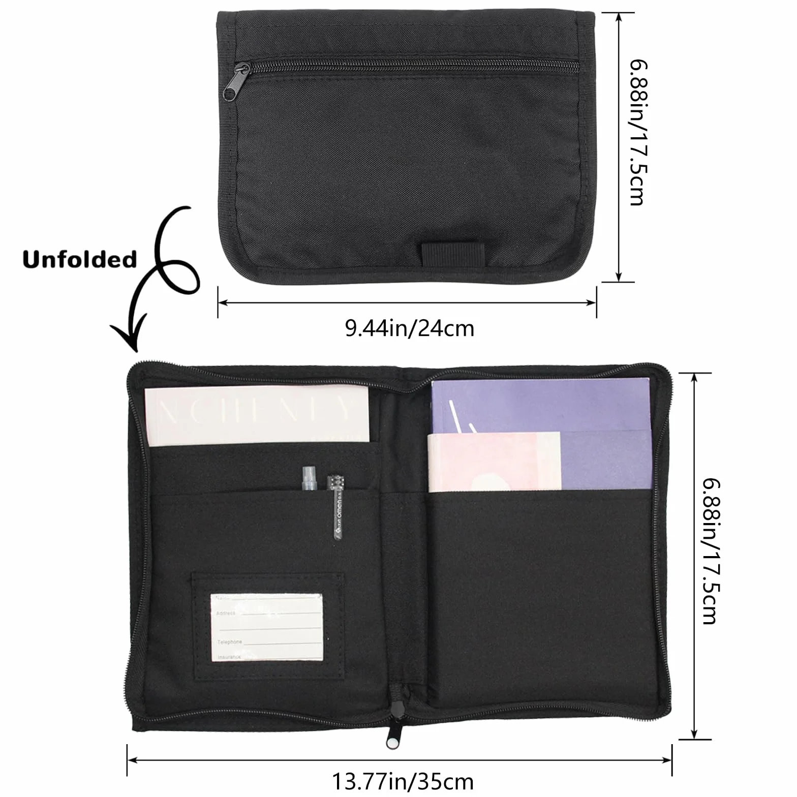 Carpeta de Coche Portadocumentos Coche Organizador de Documentos de Guantera Carpeta Documentación de Vehículos con Compartimento para Tarjeta, Licencia de Conducir (Negro)