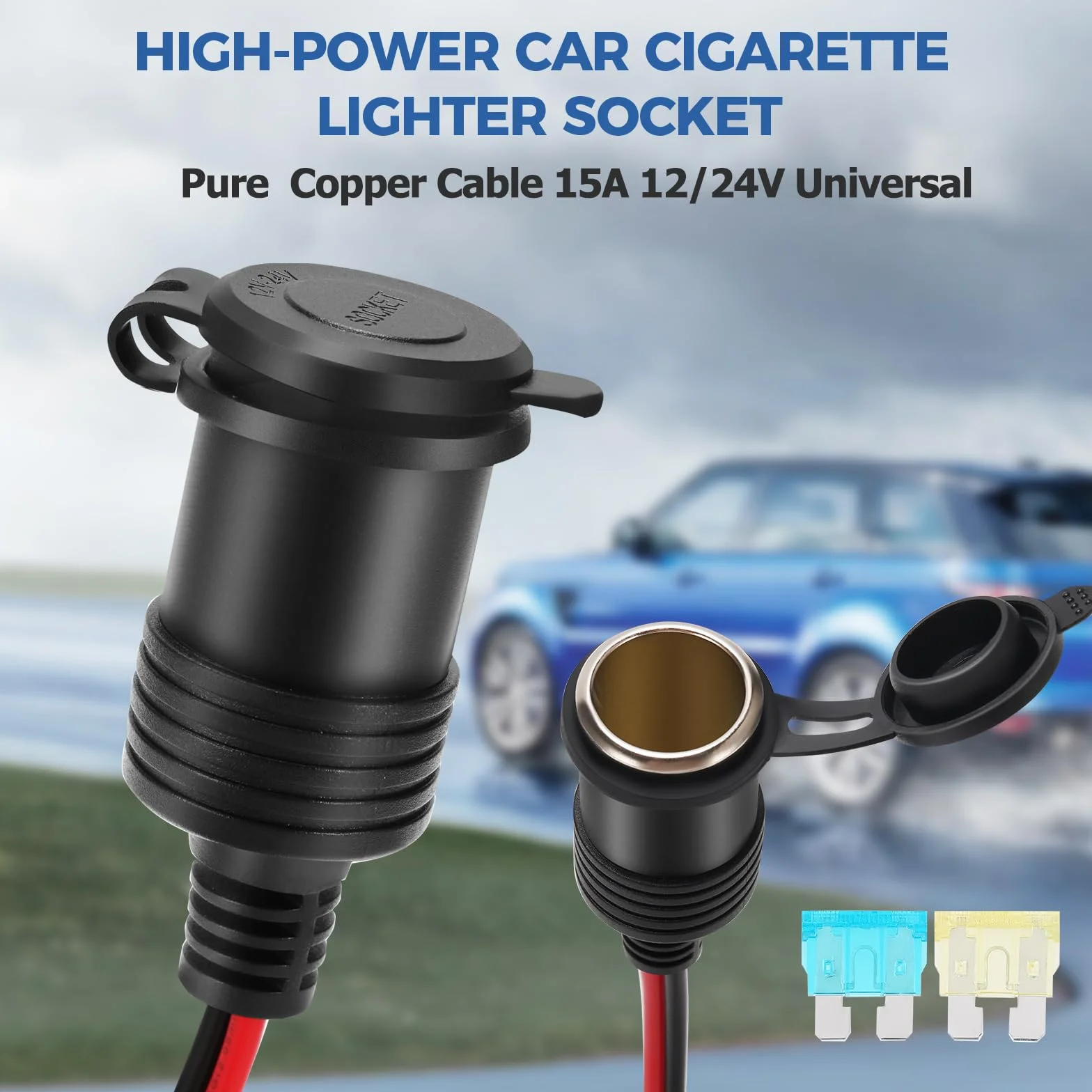 Thlevel Cable de Extensión de Coche Alargador Mechero Coches 12V 24V Pinza de Cocodrilo Eléctrica 3 Metros 16AWG con Fusible de Protección para la Batería Portátil Compresores Inversor