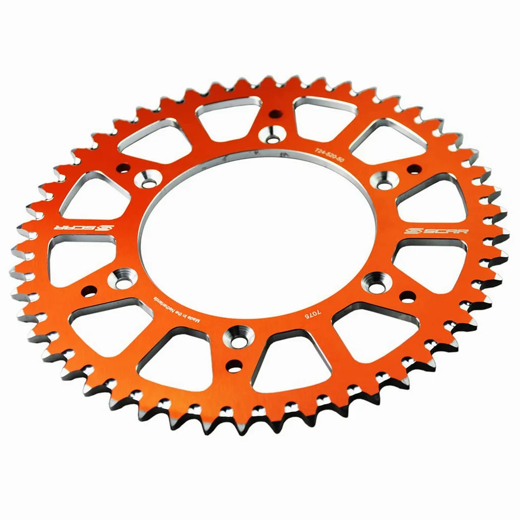 SCAR Corona Aluminio Antibarro Compatible con KTM SX/SXF/EXC/EXCF 125 150 250 300 350 450 500 93-23, Naranja - 48 dientes