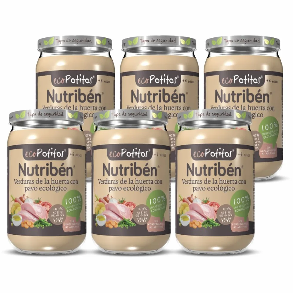 Nutribén EcoPotitos De Verduras De Huerta con Pavo - Ingredientes ecológicos - 6 x 235g