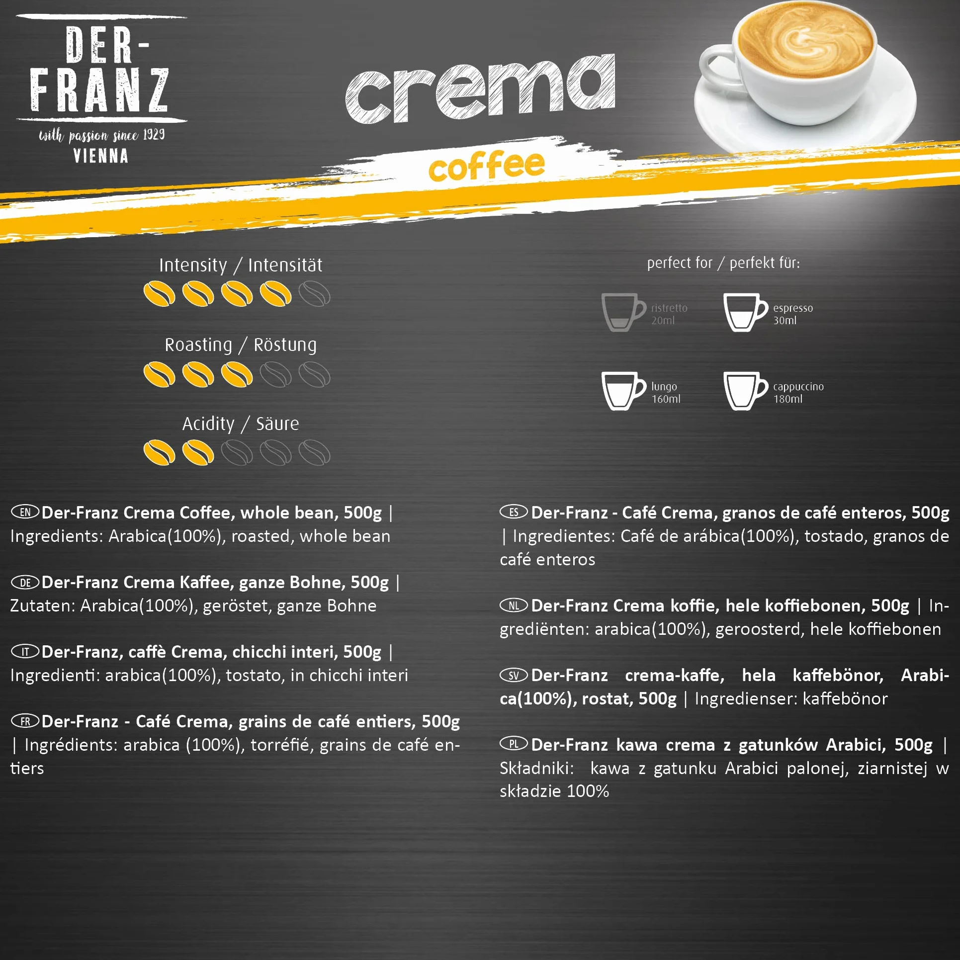 Der-Franz Crema Café granos enteros 3 x 500 g