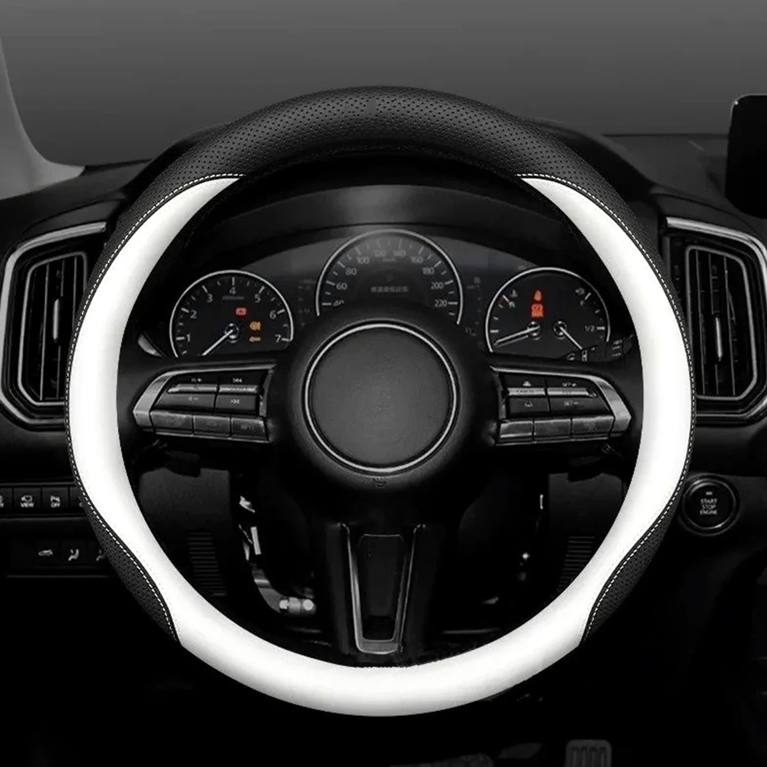 Funda de Volante de Fibra de Carbono para Mazda 3 5 6 SKYACTIV Axela Atenza CX30 CX50 CX5 CX7 CX8 CX9 MX5 RX8 BT50 Funda de Volante de Cuero de Gamuza Accesorios Negro-B