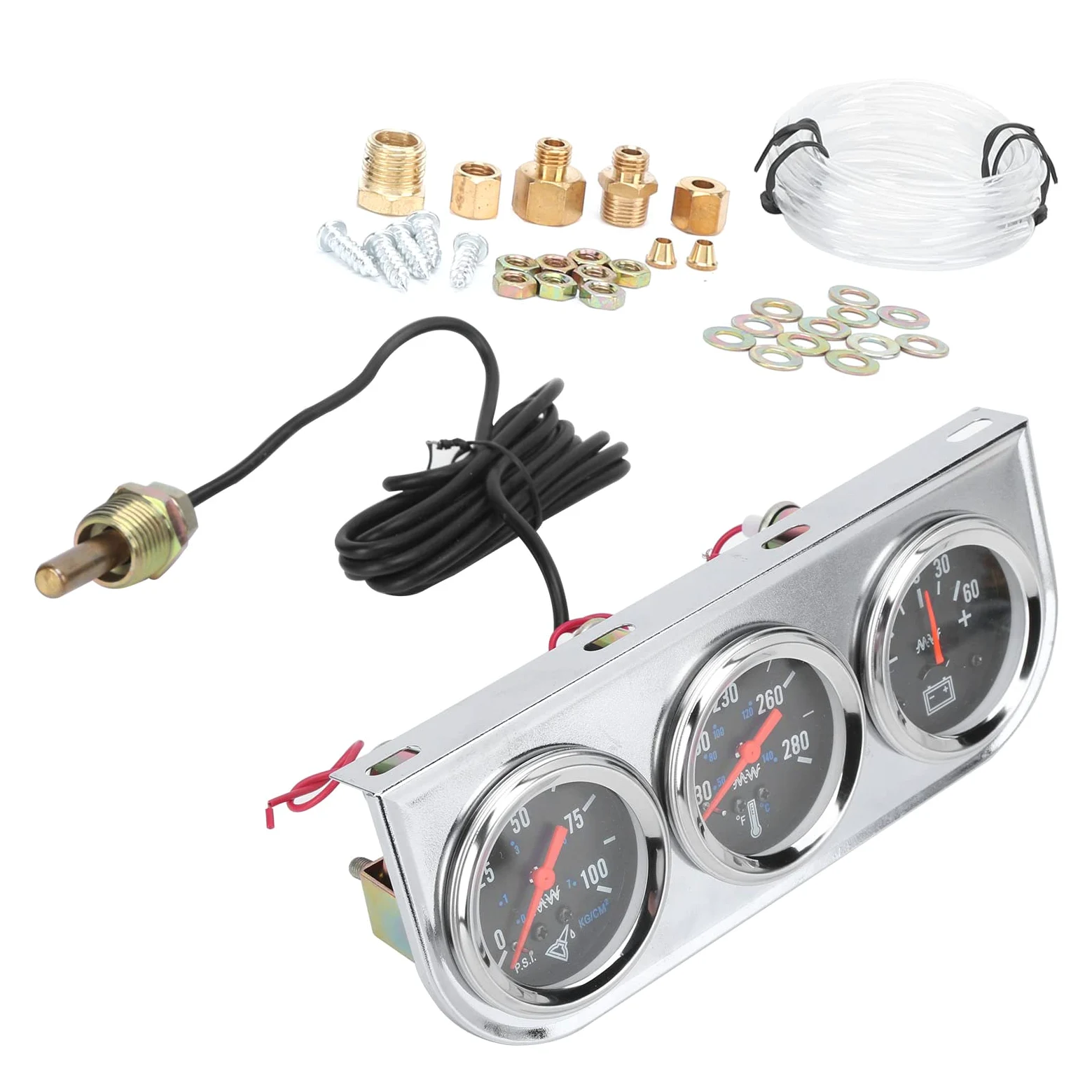 Medidor Triple 2 Pulgadas 12V Temperatura Agua Presión Aceite Amperios Automóvil Barco Camión