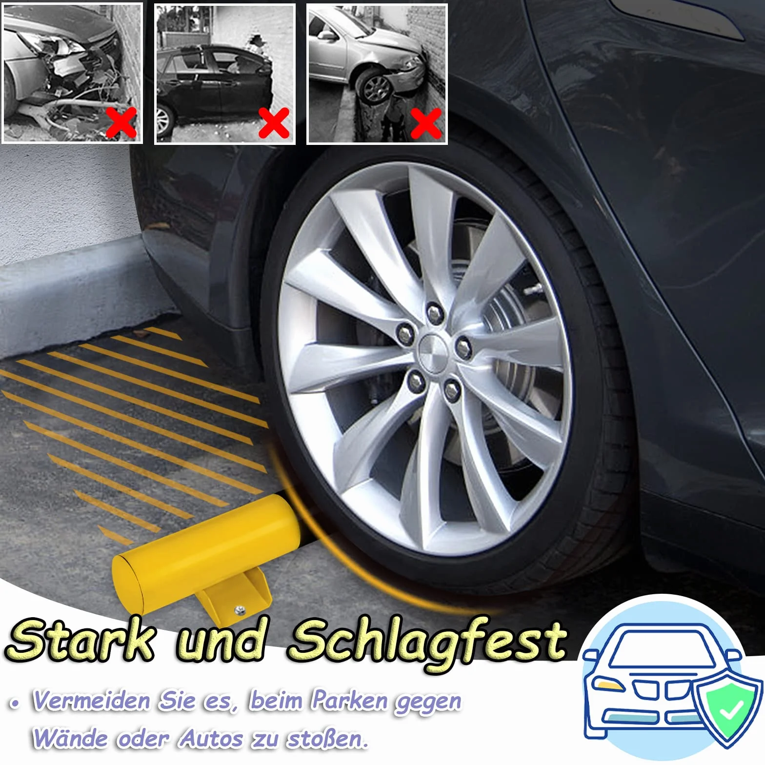 Froadp 2 topes de rueda para aparcamiento de coche, de acero engrosado, con 8 tornillos de expansión, accesorios de coche, tope de garaje para aparcamiento y garajes