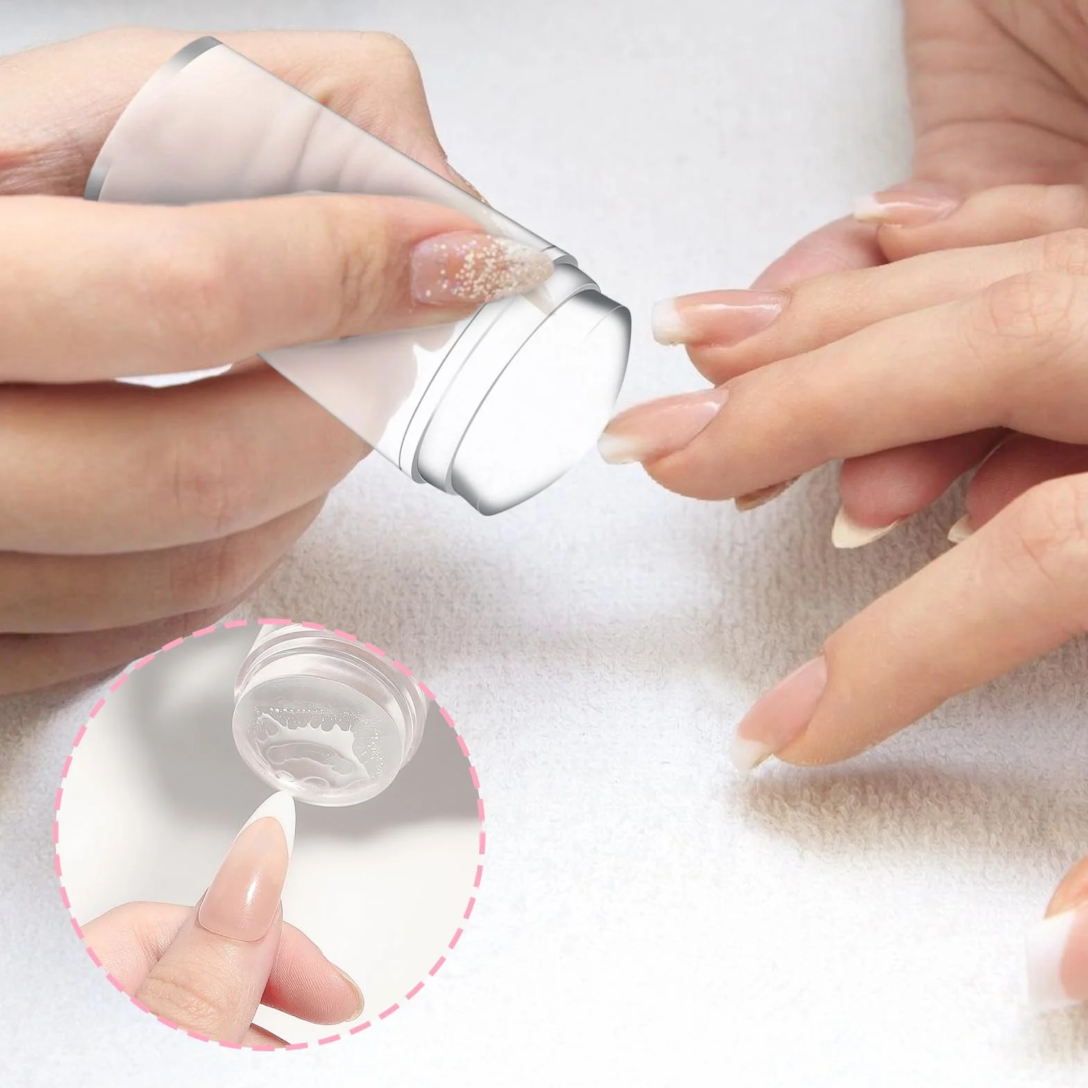 Sellos de Silicona Transparente para Uñas Francesa, Herramientas de Estampado de Manicura en Relieve