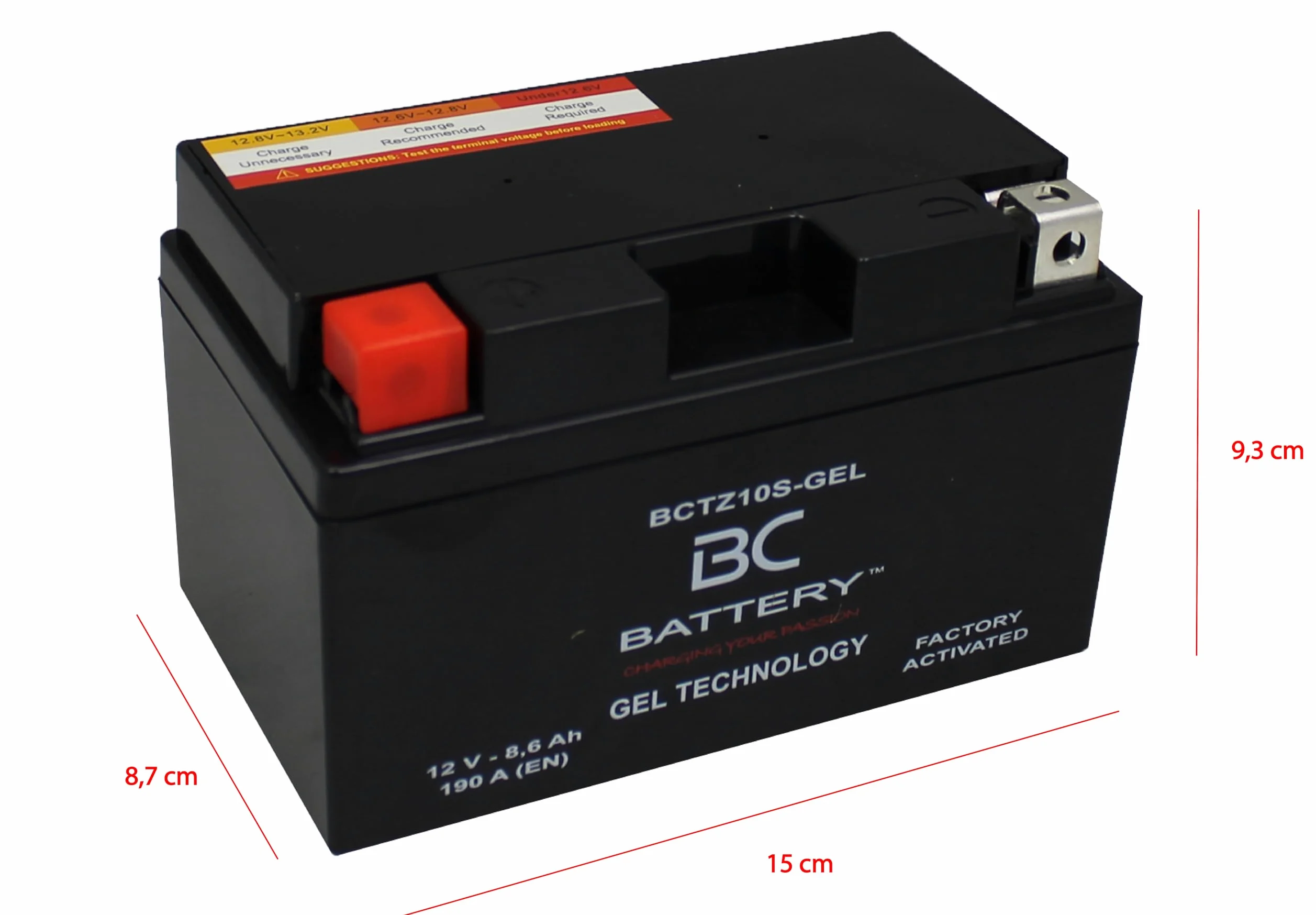 BC BATTERY Batería de arranque para motocicleta con GEL 12V 8.6Ah BCTZ10S-GEL Moto&Scooter, sin mantenimiento sellada precargada similar a YTZ10S