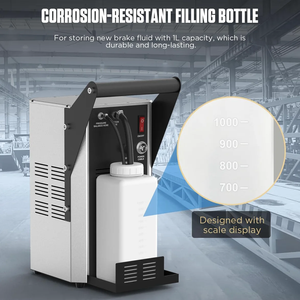 AUTOOL Purga de Freno Eléctrica- AST609 220V Equipo de Purga de Frenos Automático Pulsante con Bomba de Aire Incorporada y 7 Adaptador Presión Ajustable 0,5~2,5Bar para Vehículos