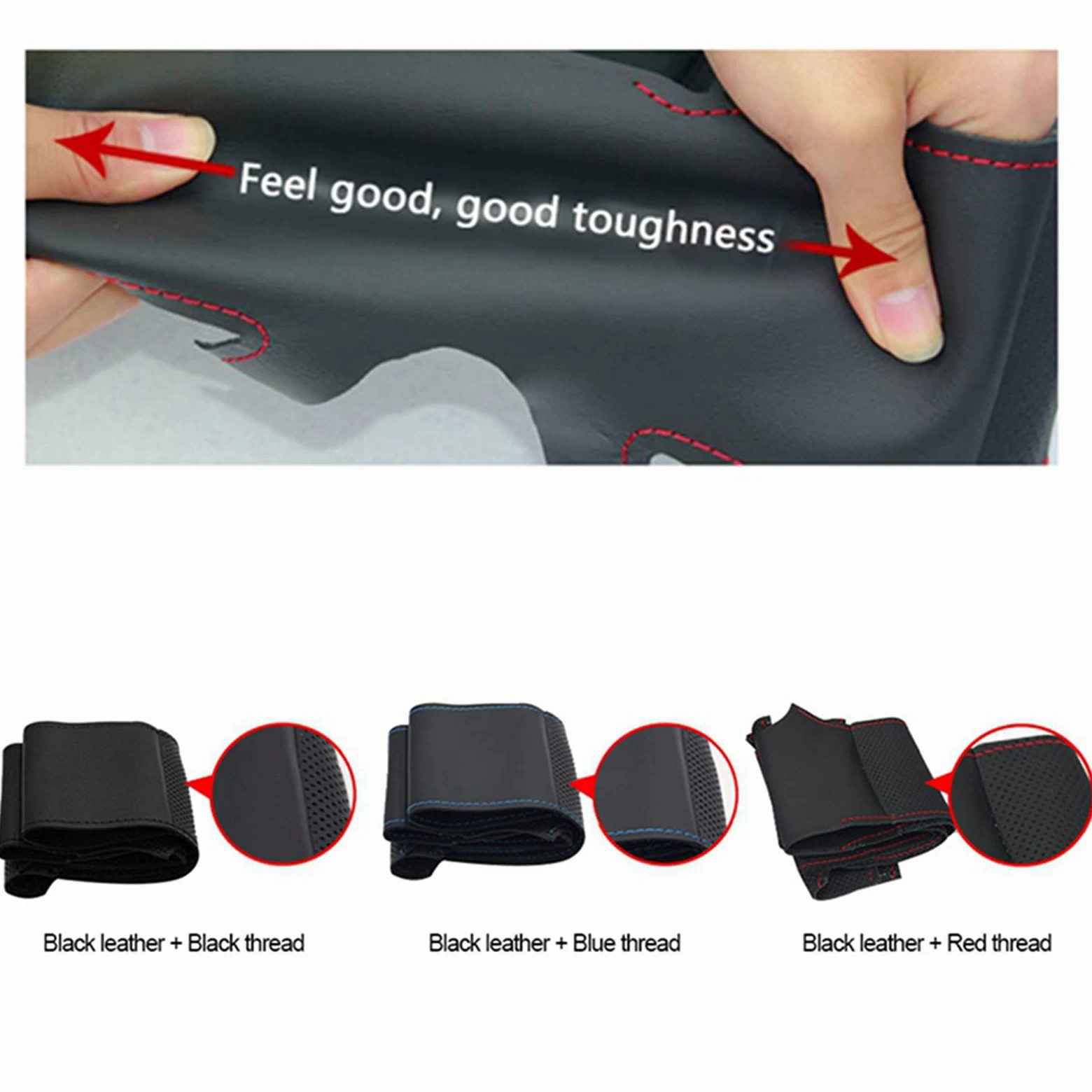 Funda para Volante, para Nissan March 2010-2015 / Sunny 2011-2013, Funda para Volante de Coche de Cuero Negro Cosida a Mano DIY