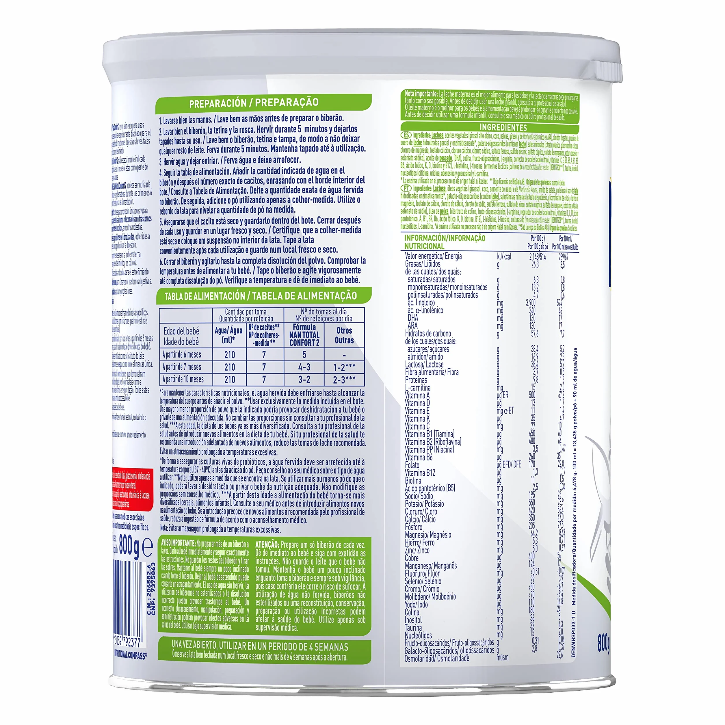 Nestlé NAN TOTAL CONFORT 2 Leche para bebés 800g 3 szt.