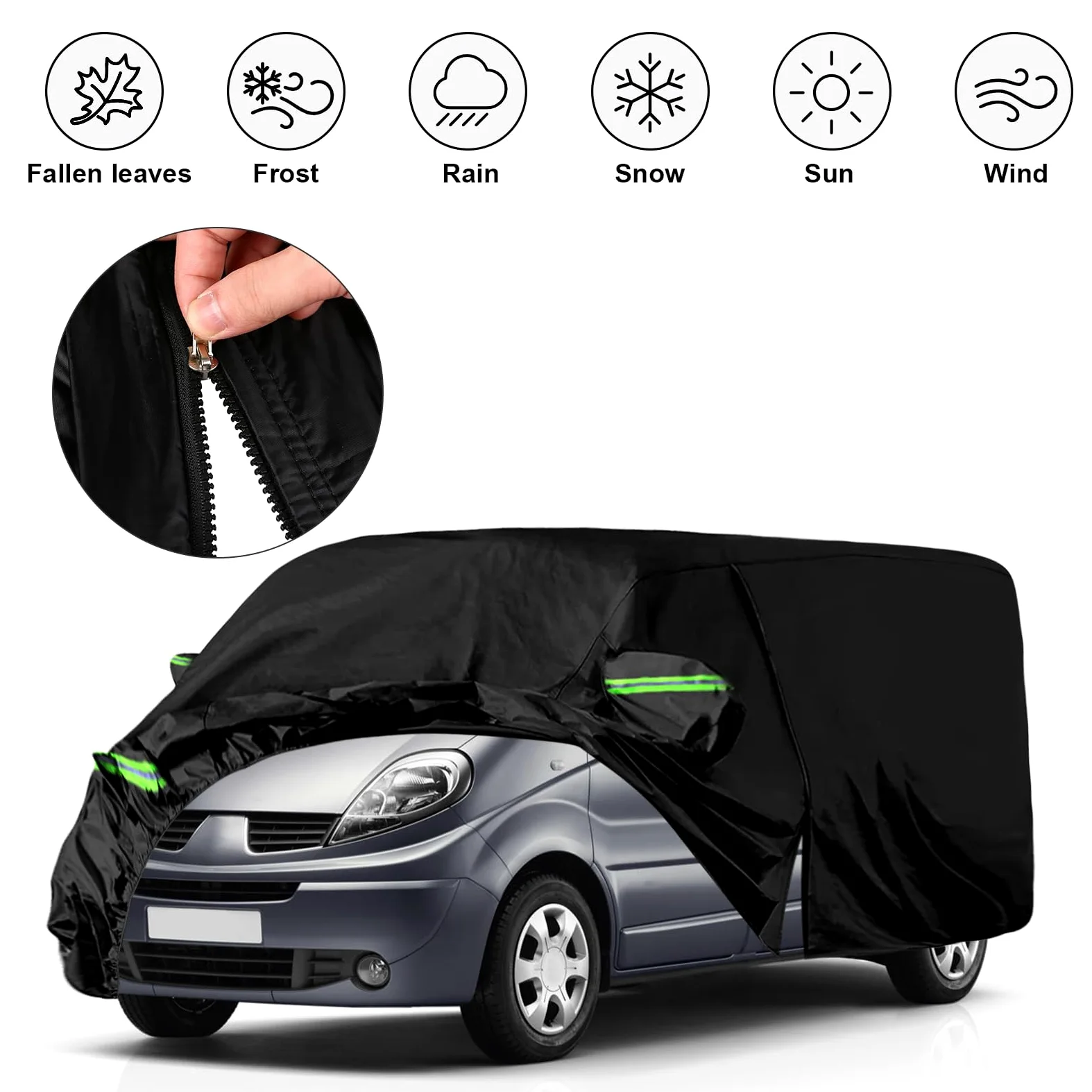 Cubierta Completa del Coche para Renault Traffic 2010-2023, SWB Fundas para Coche Exterior con Cremallera en la Puerta, Cierre y Bandas a Prueba de Viento para Protección Polvo Sol Nieve