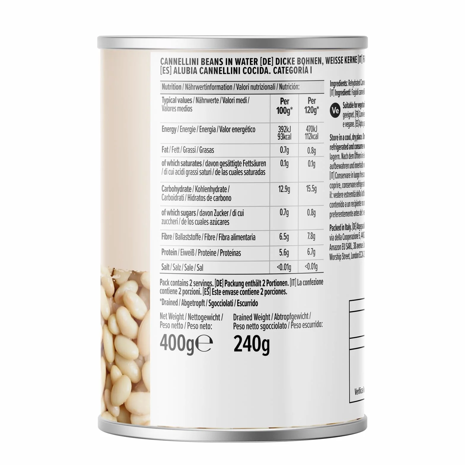 Amazon Alubia Cannellini Cocida, 400g