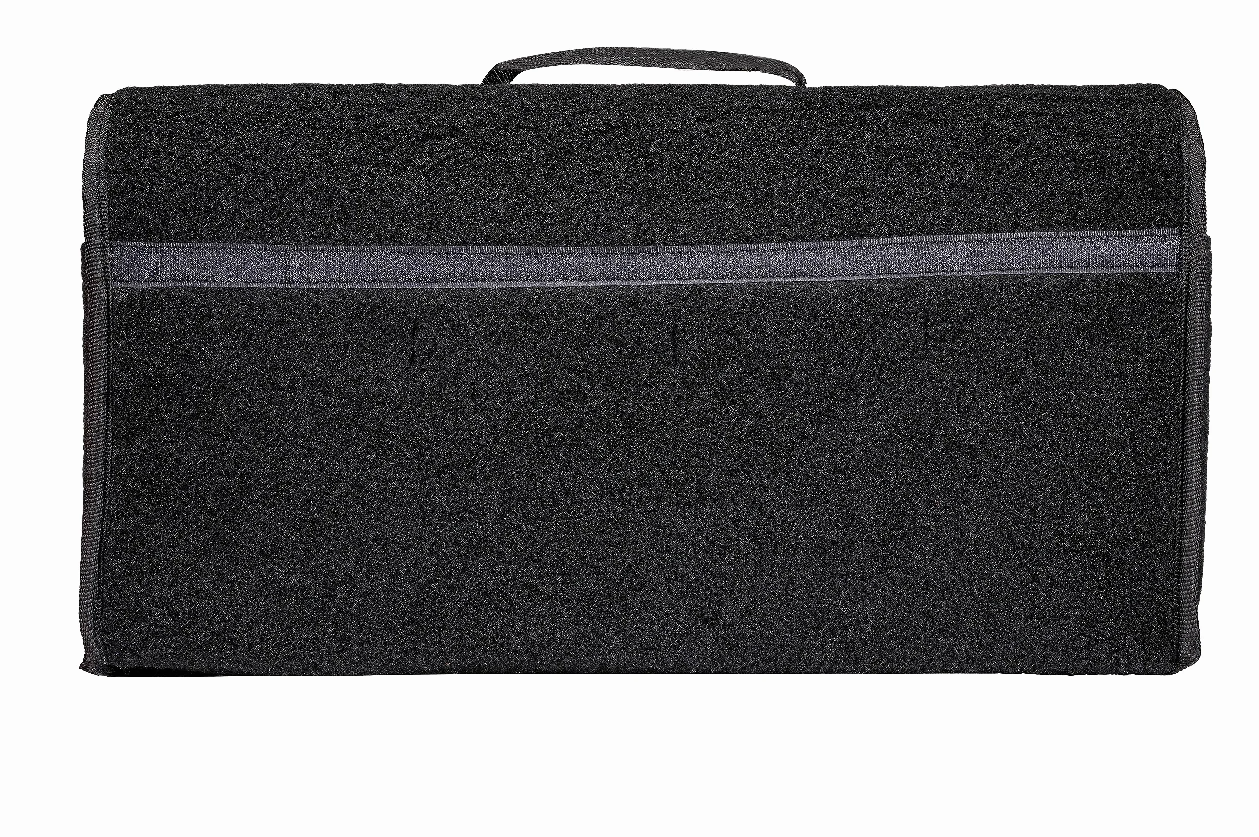 Black+Decker Organizador Maletero Coche - Organizador Coche 55 x 15 x 23 CM - Caja Plegable con 1 Compartimento Grande y 2 Bolsillos Deslizantes - Accesorios Coche y Compras - Con Velcro - Negro