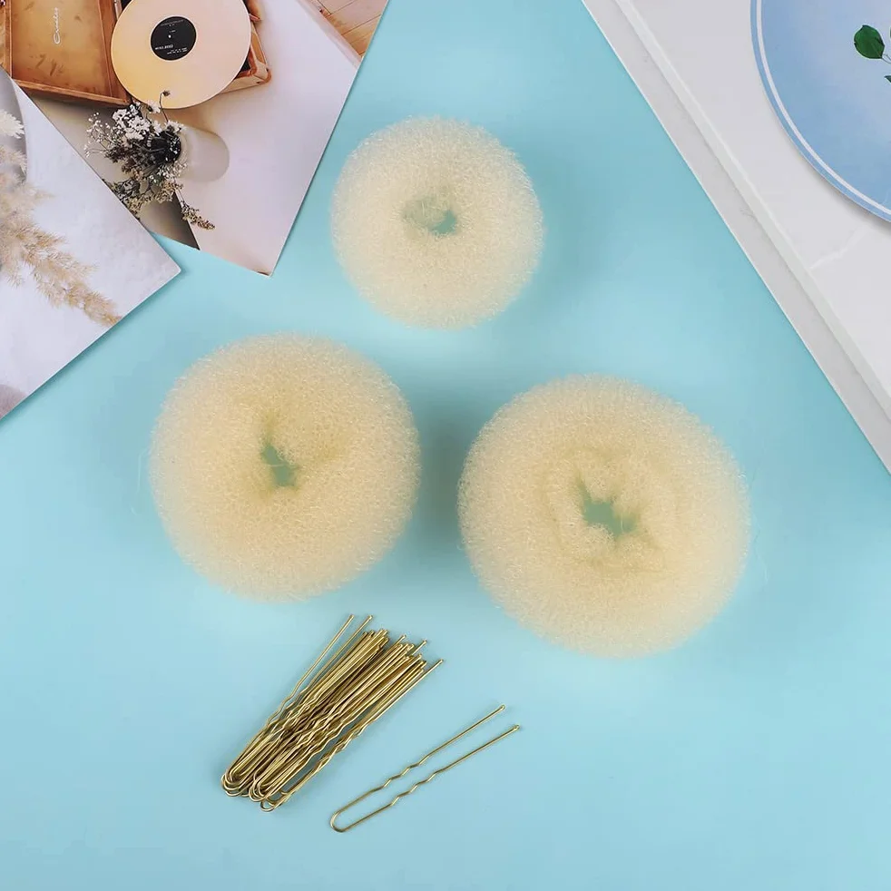 Donut Moño 6 Piezas con 20 Clips en Forma de U Kit Accesorios de Peinado para Mujeres