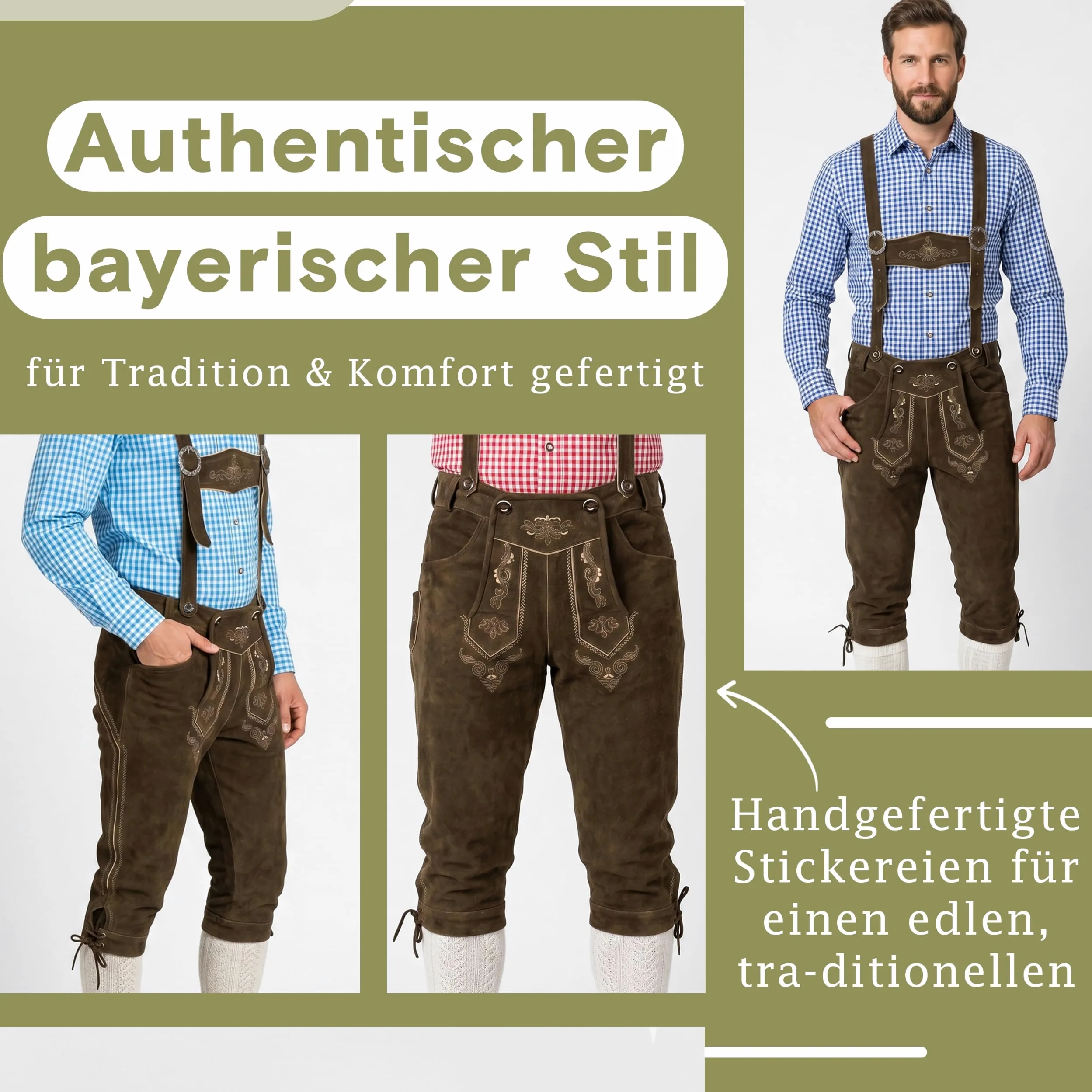 Trend-Promotion Austria Piel Pantalones Pantalones trachtenhose Rodillera con Tirantes marrón marrón Oscuro W54