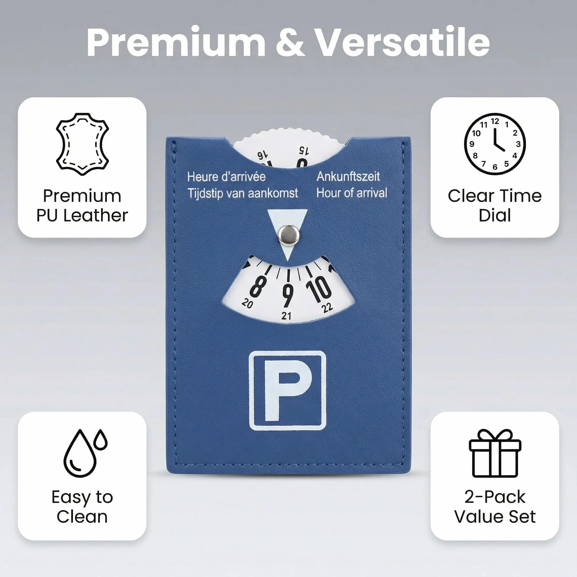 2pcs Disco de Estacionamiento en PU Suave Azul, Modelo Maxi 11x15cm para Zona Azul Europea, Indicador Manual de Hora de Llegada, Superficie Suave al Tacto, Accesorios Coche
