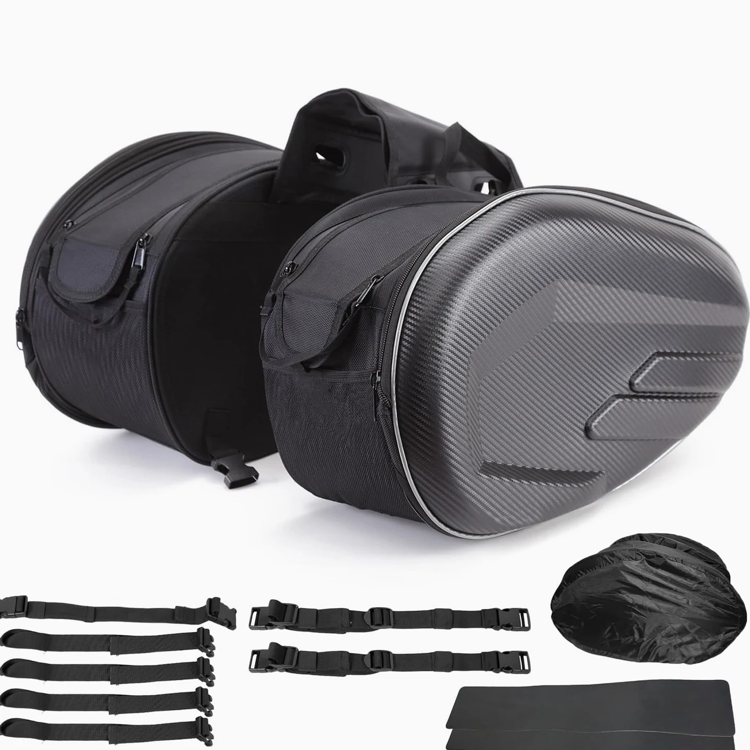 Maletas para Moto,36L-58L,Impermeable,Pareja Bolsas Side Capacidad Ampliable,Negro