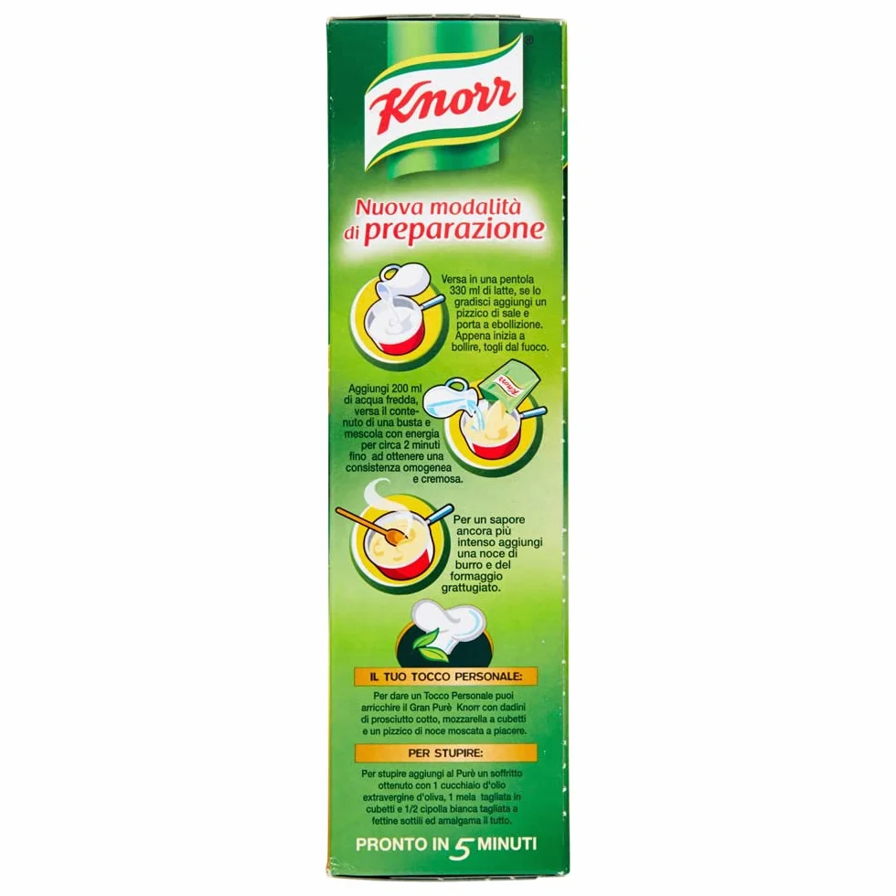 Knorr Gran Purè Cremoso e Delicato Preparado para puré de patatas sin gluten, 225 g (3x75 g)