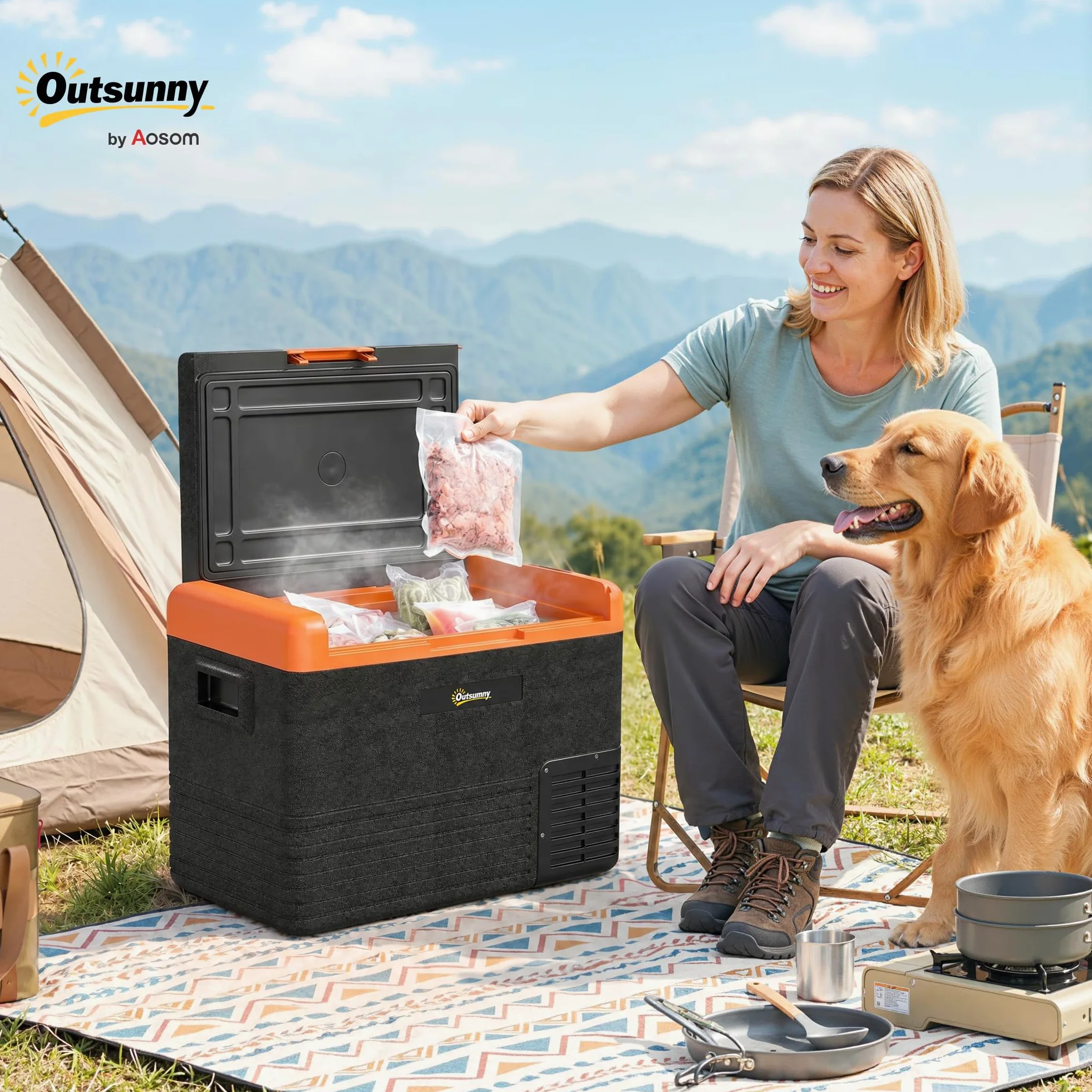 Outsunny Nevera Portátil Eléctrica 40L Refrigerador de Coche 12V/24/240V hasta -20℃ Mini Frigorífico con Compresor Pantalla LED Táctil para Hogar Camping Viajes Automóvil Barco 58,7x36,5x43,8 cm Negro