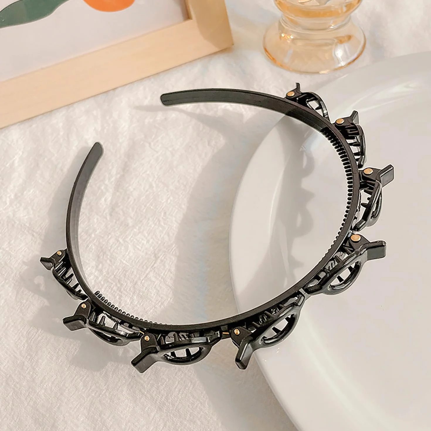 Diadema con Pinzas y Horquilla de Doble Flequillo, Diademas con Clips de Plástico Unisex Negro