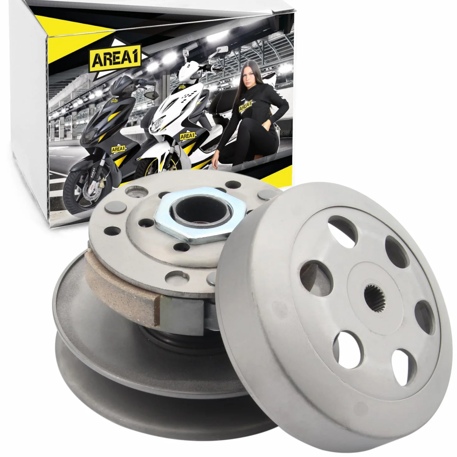 Area1 Reemplazo convertidor + embrague + campana 107 mm compatible con 50 cc 2 tiempos TPH Zip NRG MC2 MC3 Power Liberty Runner SR 50 R Racing Sport Street Sportcity MY